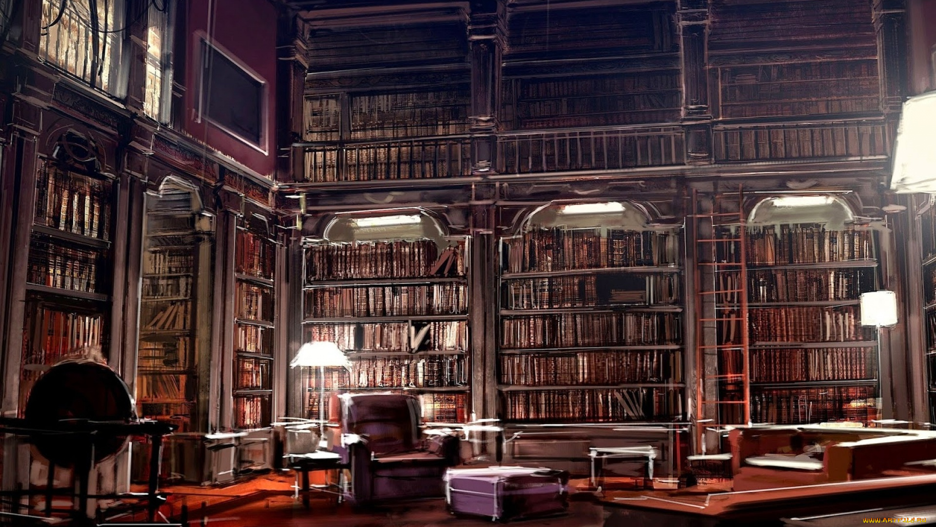 интерьер, -, другое, полки, книги, кресло