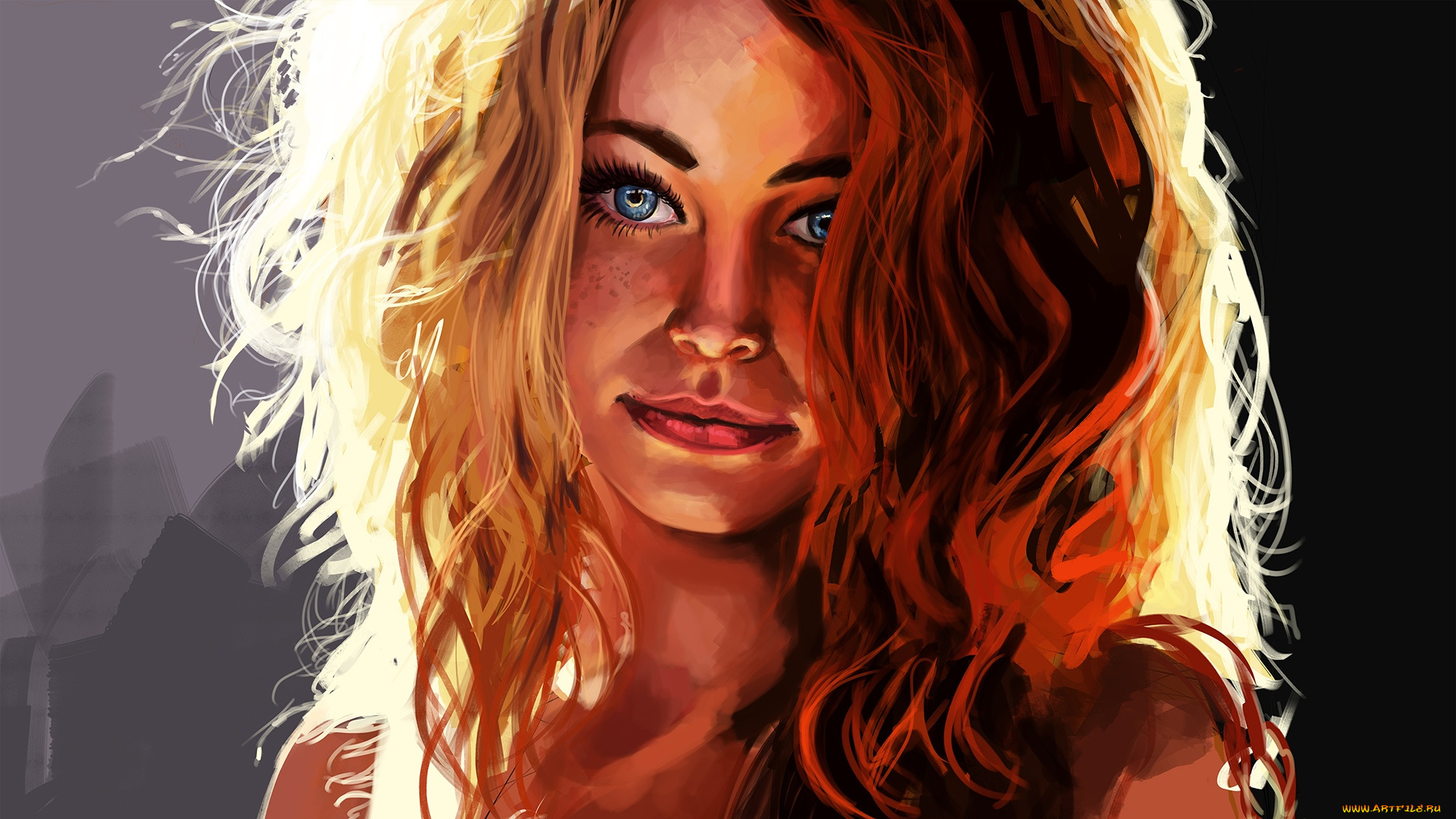 рисованное, люди, redhead, girl, портрет, красавица, рыжеволосая