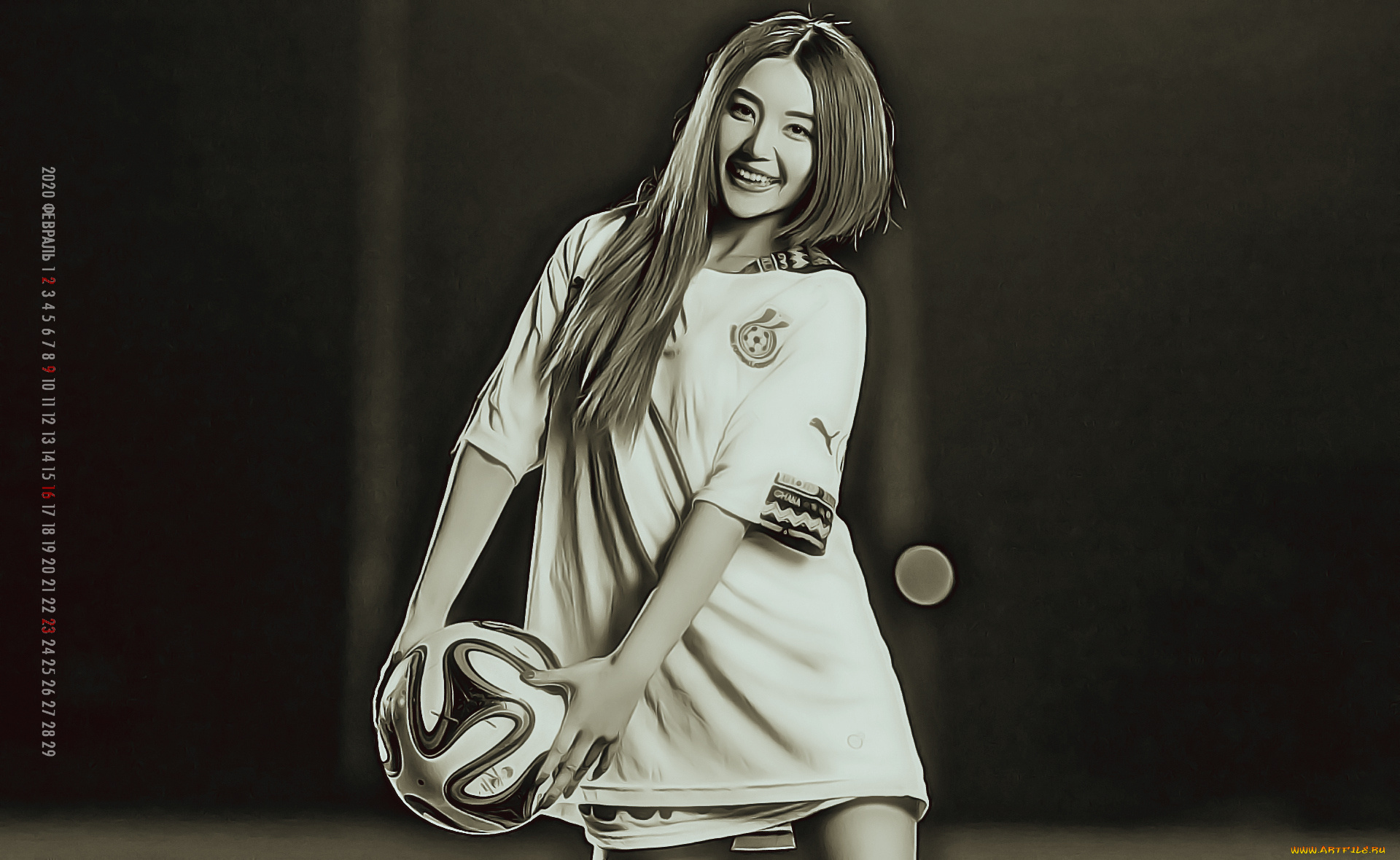 календари, компьютерный, дизайн, девушка, 2020, азиатка, calendar, мяч