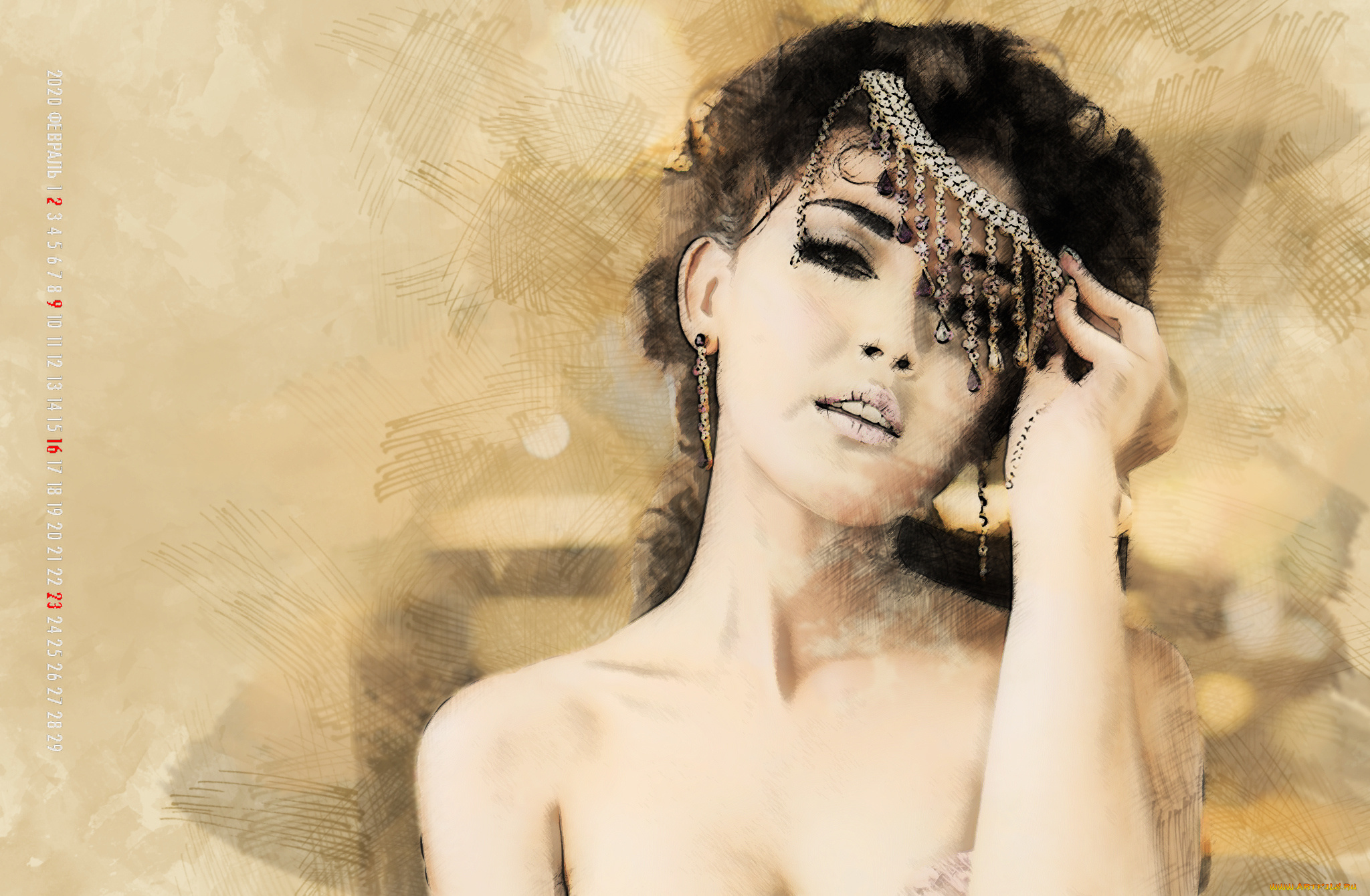 календари, компьютерный, дизайн, 2020, calendar, женщина, девушка, лицо, украшение