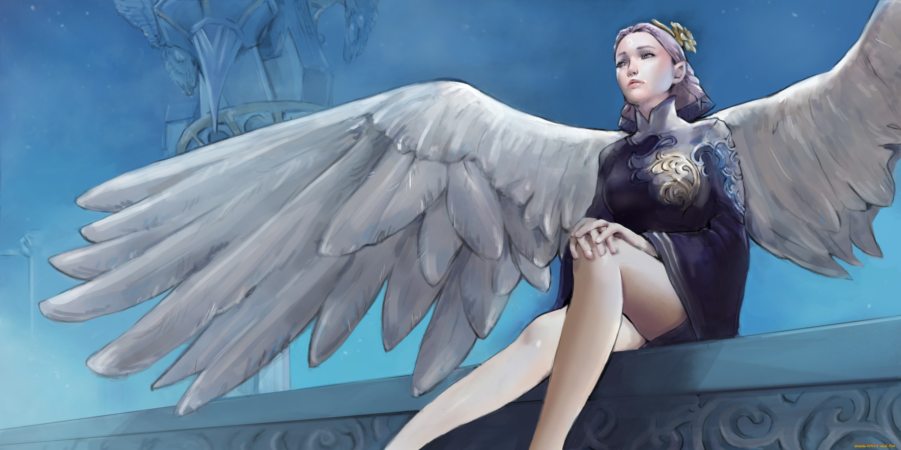 фэнтези, ангелы, крылья, фон, девушка
