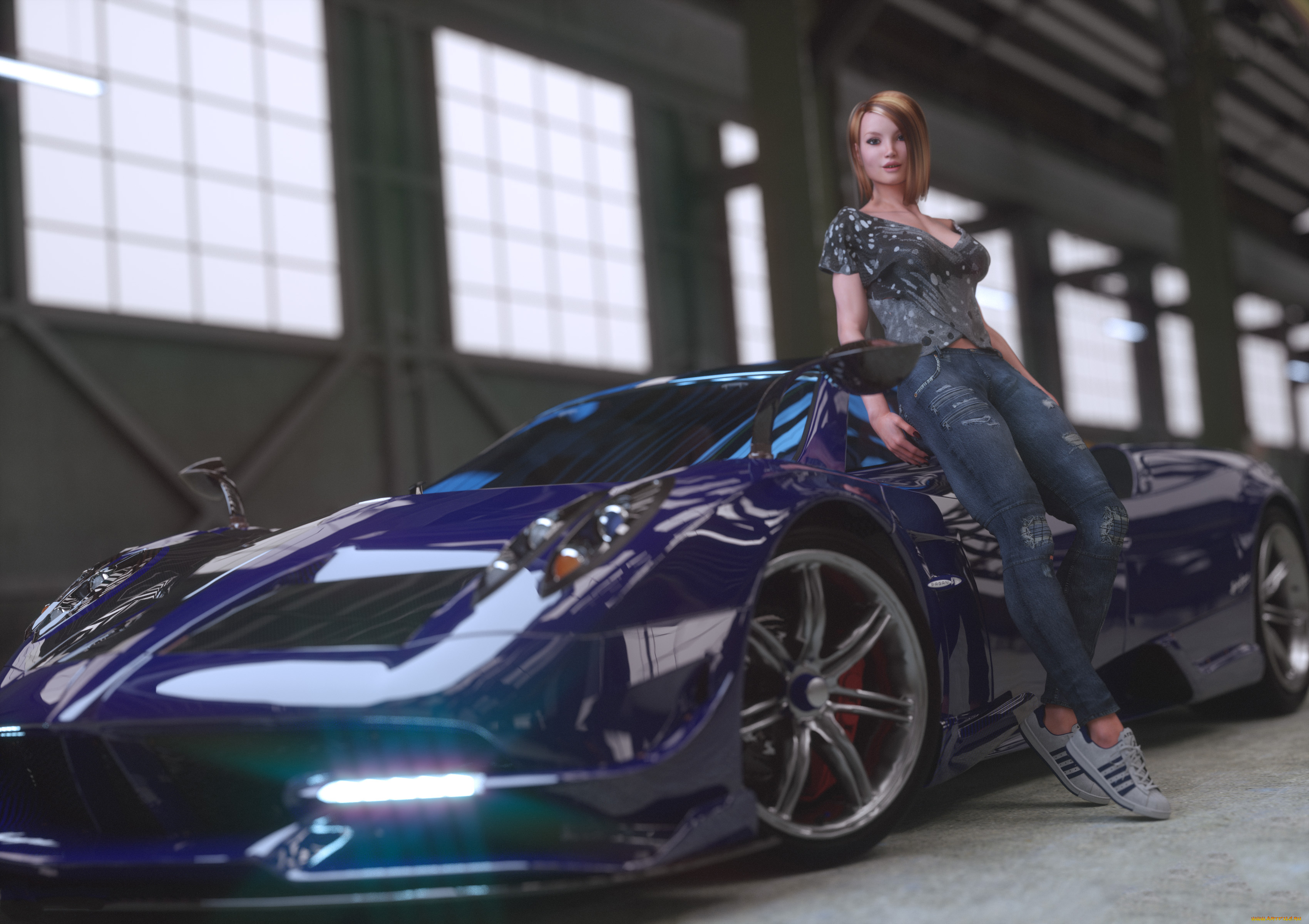 3д, графика, люди-авто, мото, , people-, car, , , moto, фон, девушка, автомобиль, взгляд