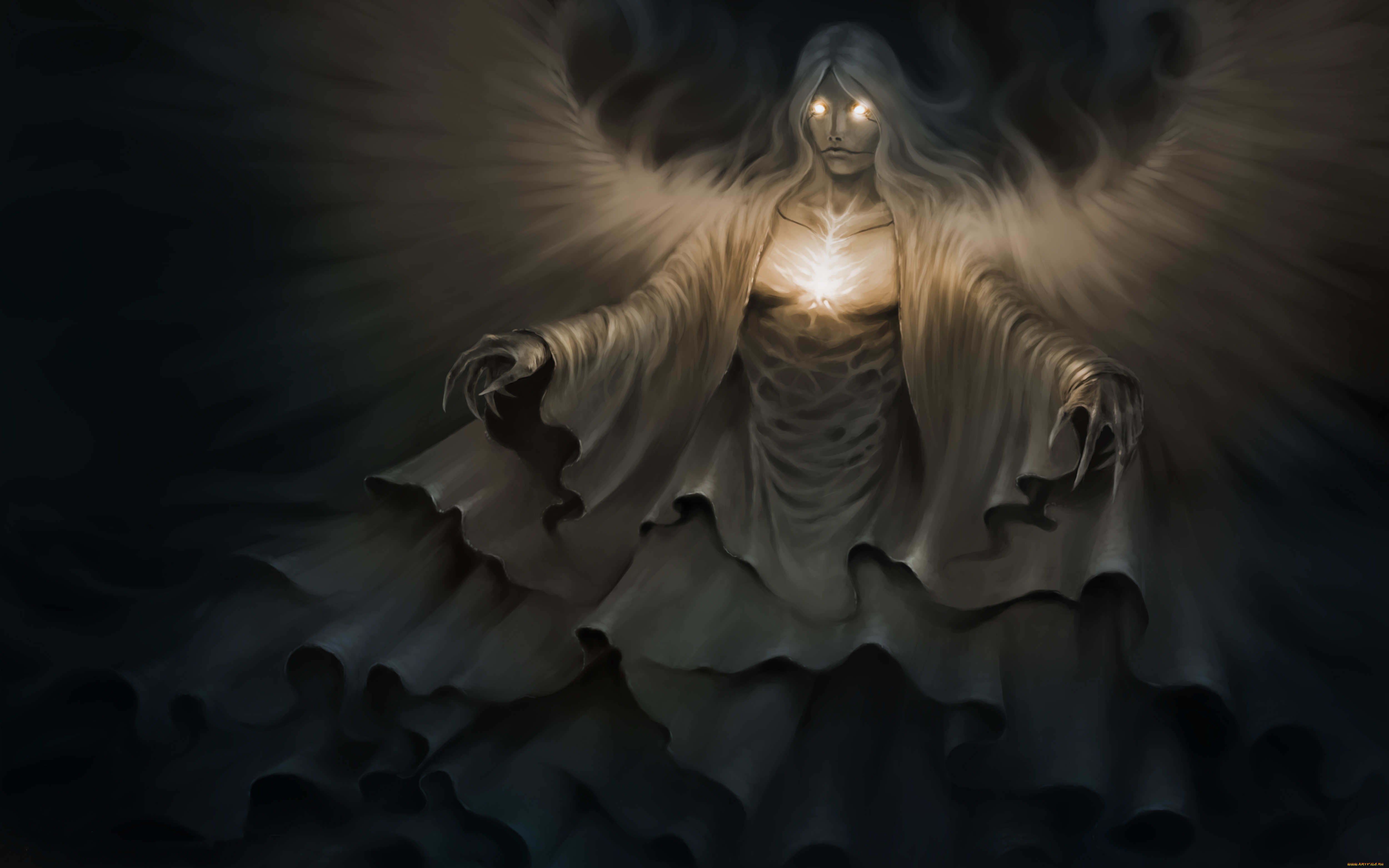 фэнтези, демоны, крылья, взгляд, фон, существо