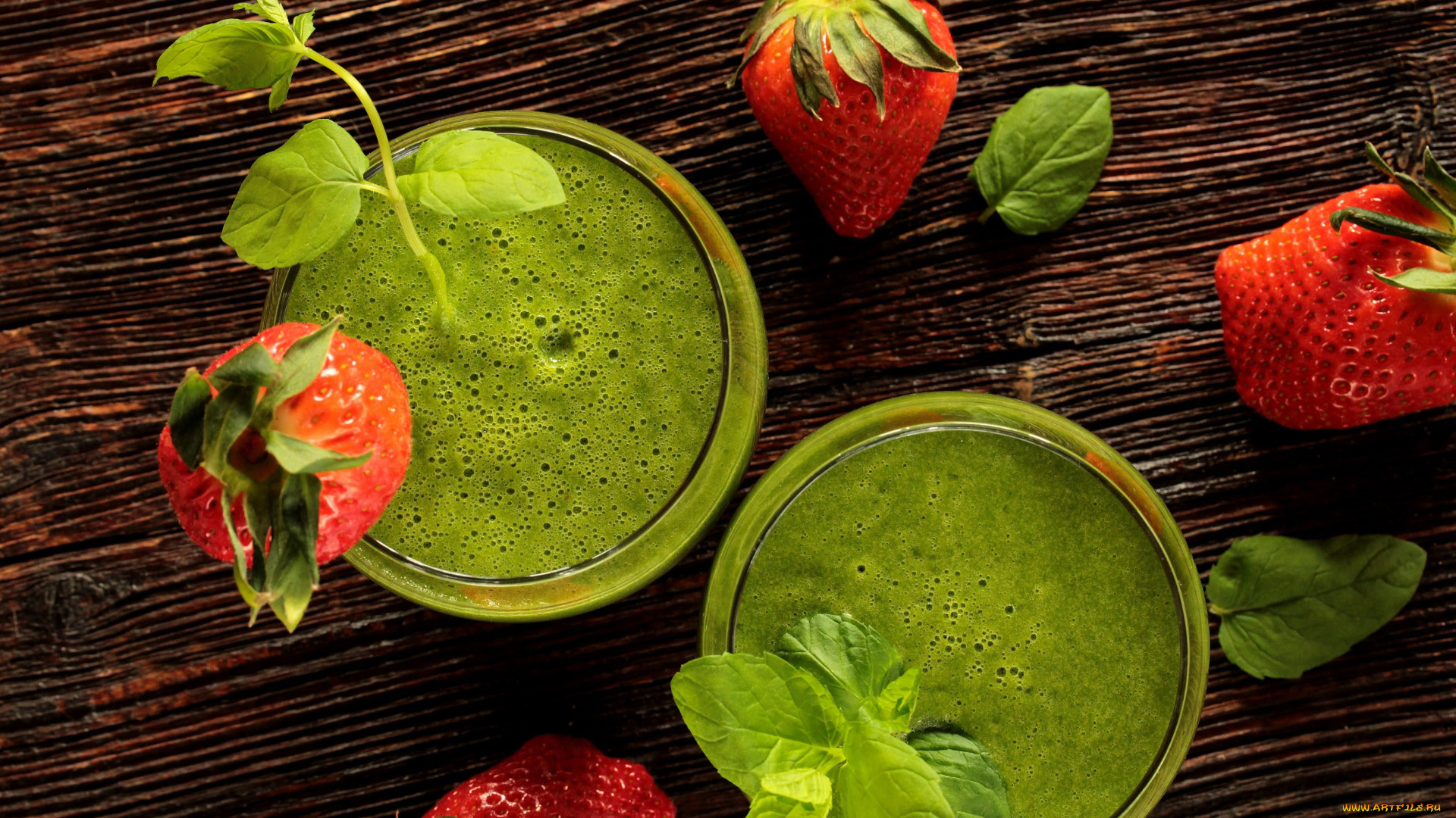 еда, напитки, клубника, смузи, базилик