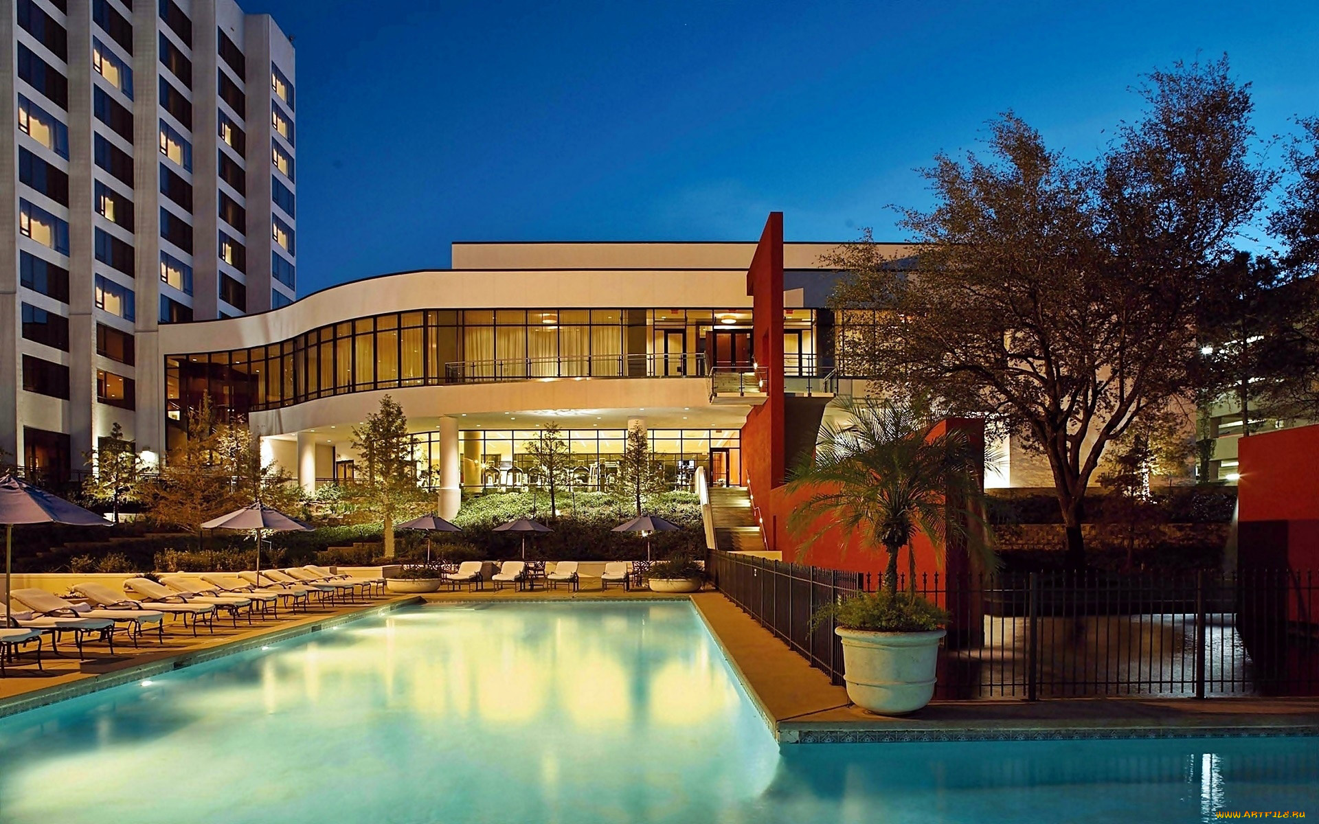 интерьер, бассейны, , открытые, площадки, отель, бассейн, вечер