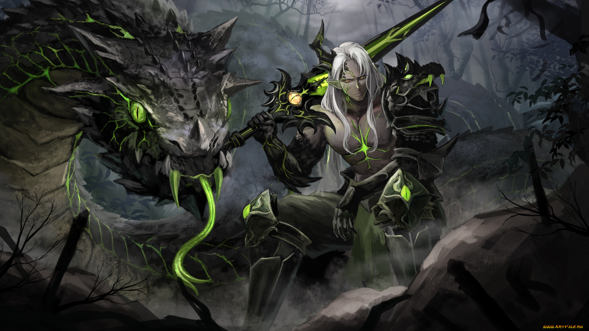 фэнтези, существа, дракон, парень, воин