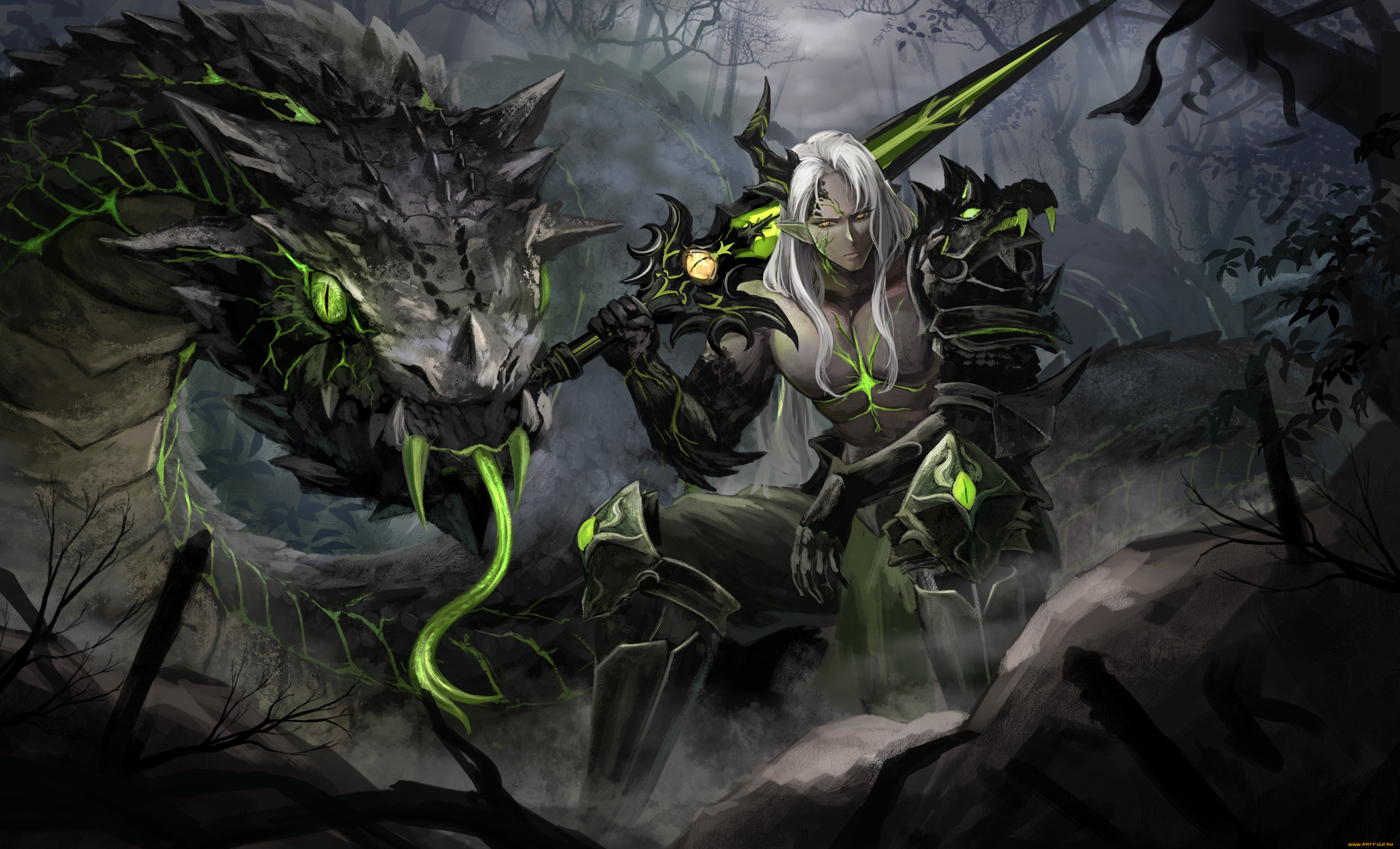 фэнтези, существа, дракон, парень, воин