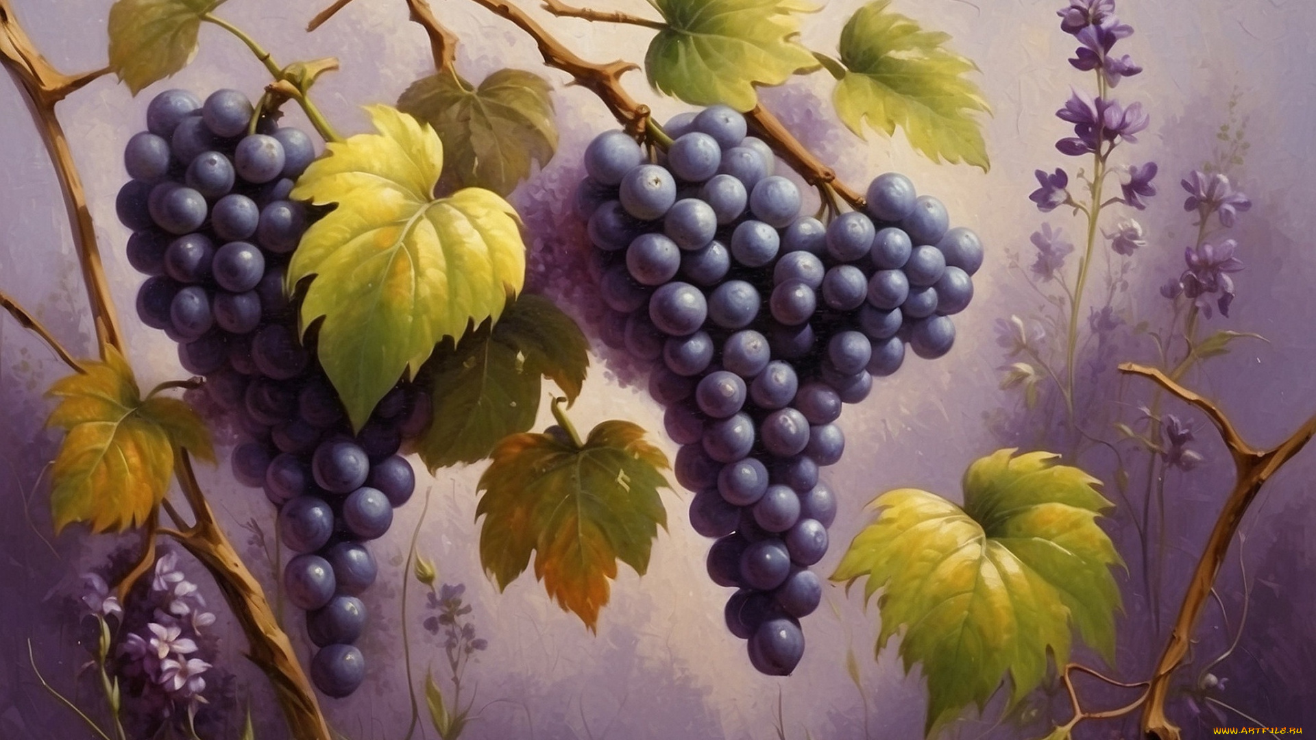 рисованное, природа, виноград, живопись, имитация, живописи, ии-арт, нейросеть