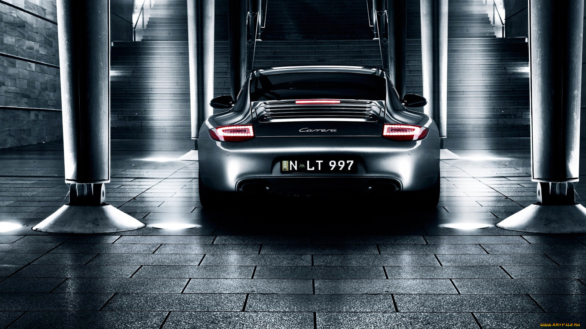 автомобили, porsche, carrera, черный, двери, колонны