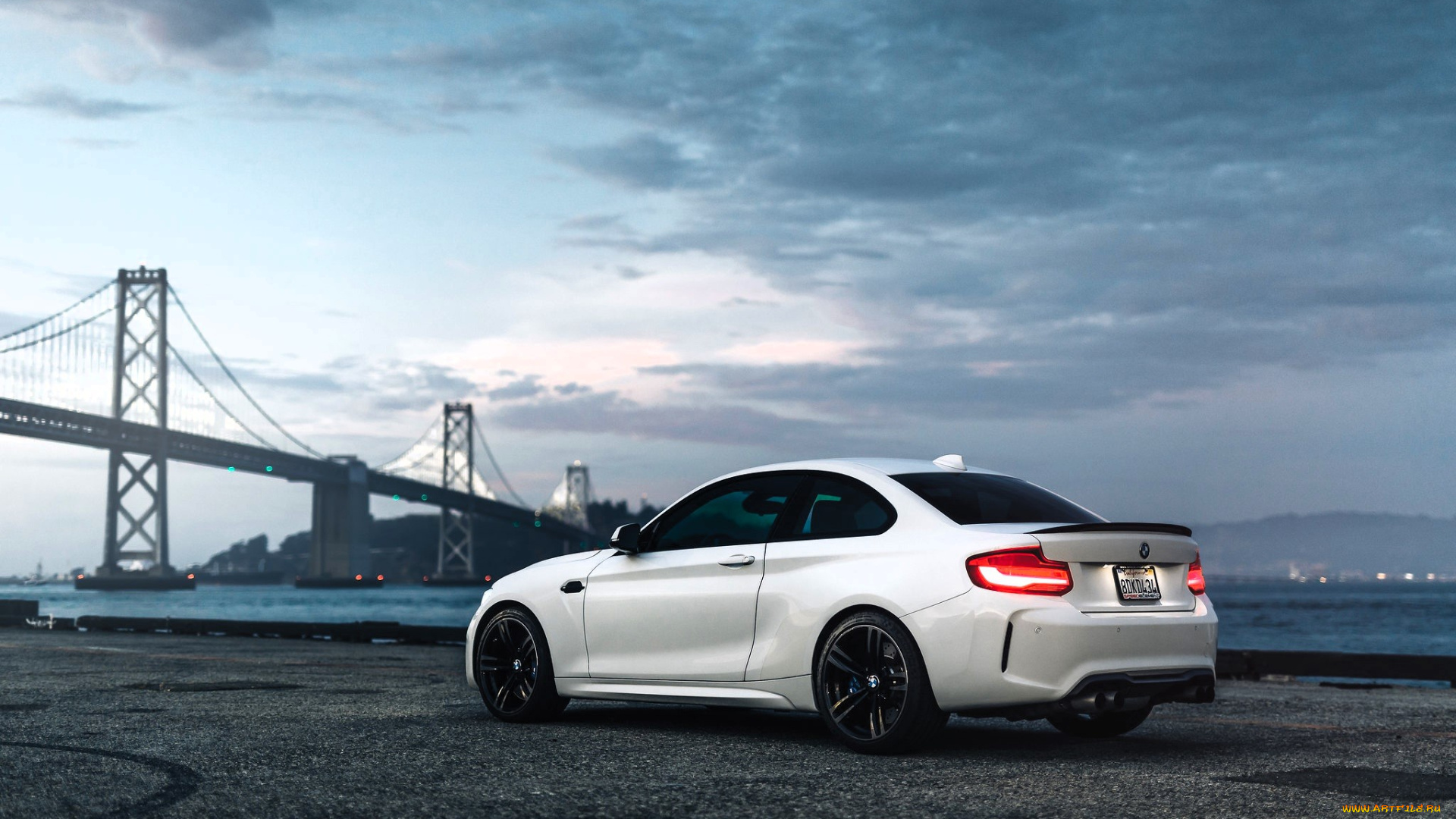 bmw, m2, автомобили, bmw, белый, мост, река, набережная