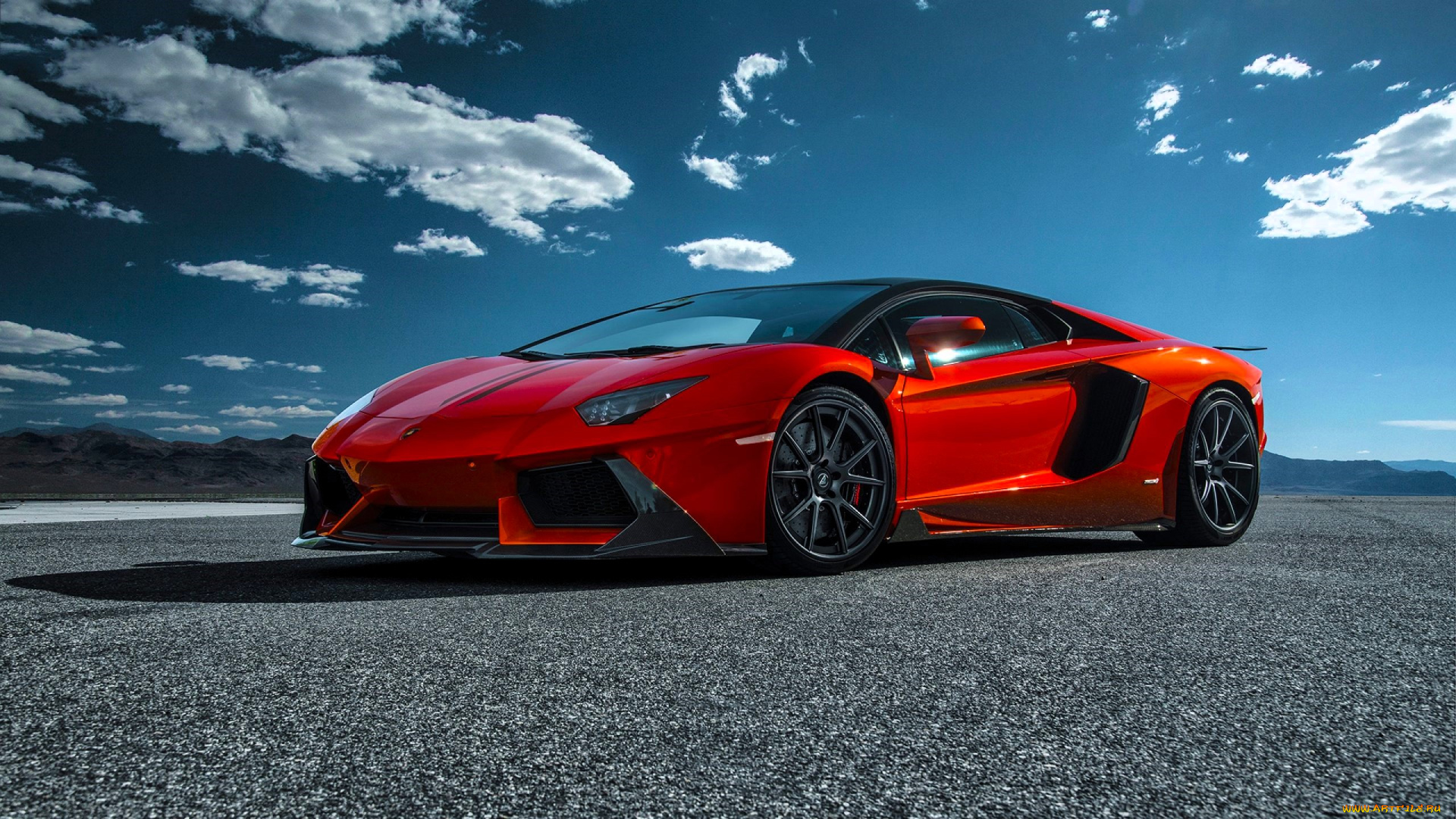 lamborghini, aventador, автомобили, lamborghini, красный, площадка, небо, облака