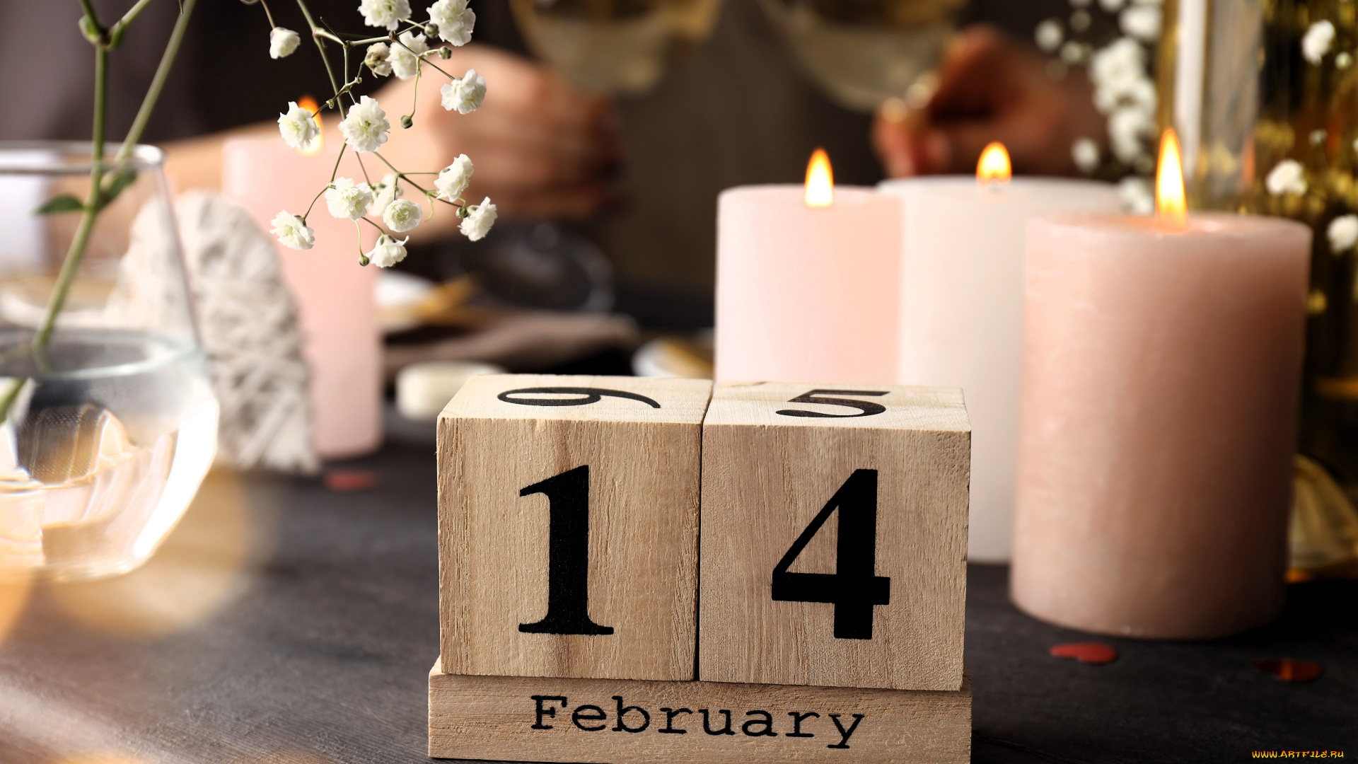 праздничные, день, святого, валентина, , сердечки, , любовь, цветы, свечи, дата, кубики