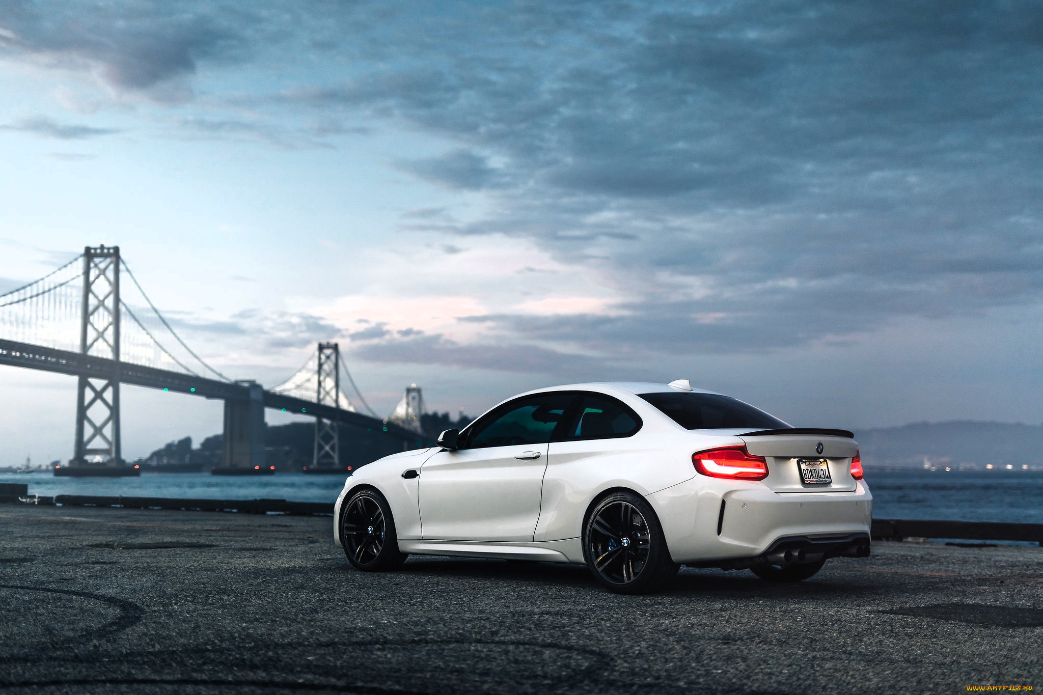 bmw, m2, автомобили, bmw, белый, мост, река, набережная