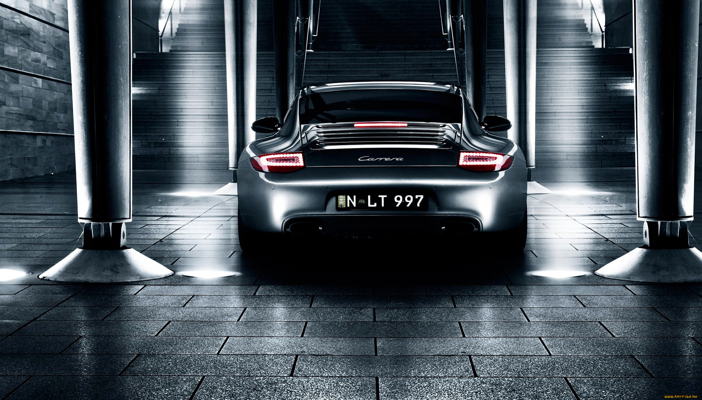 автомобили, porsche, carrera, черный, двери, колонны