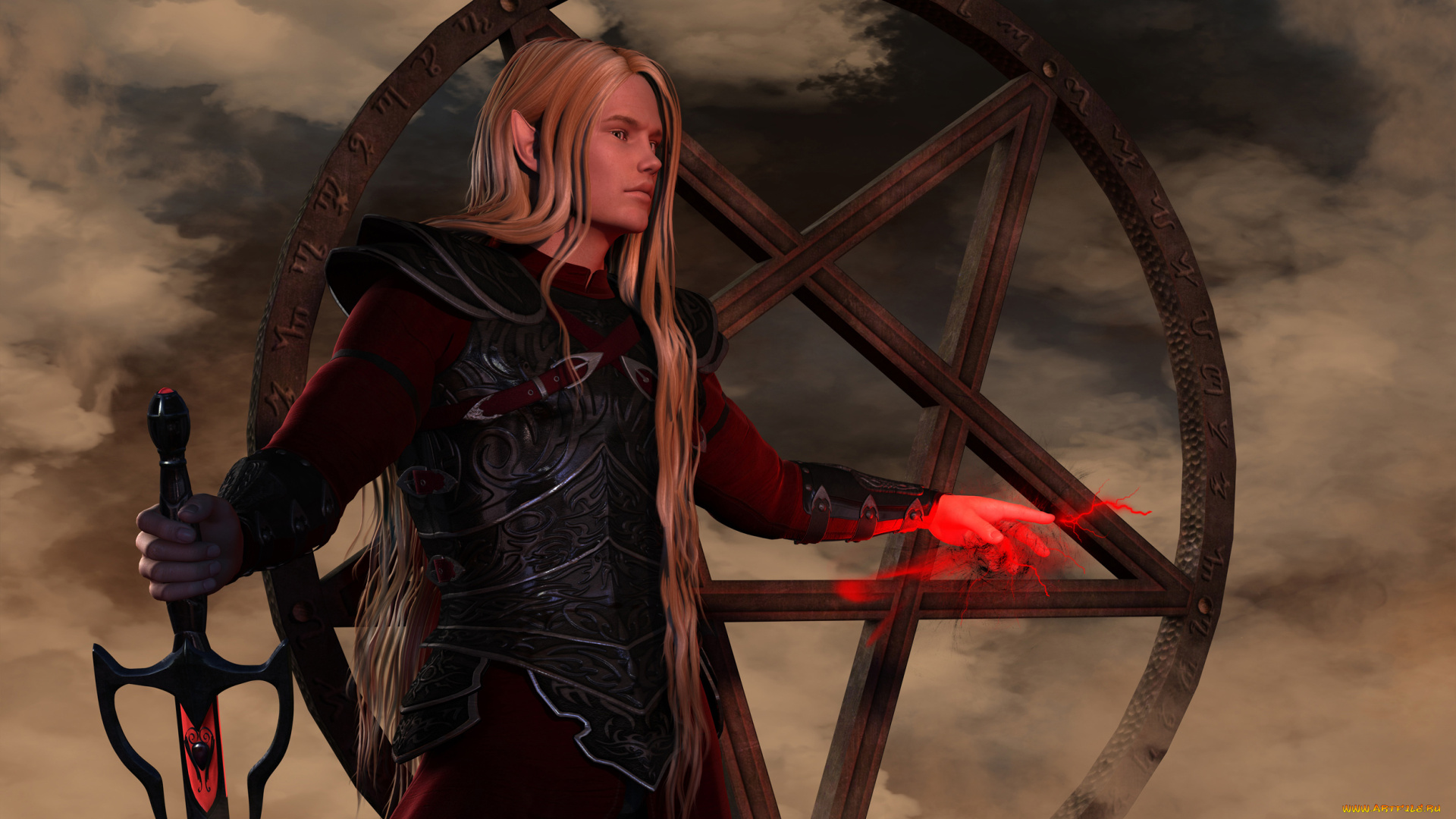 3д, графика, elves, эльфы, меч, магия