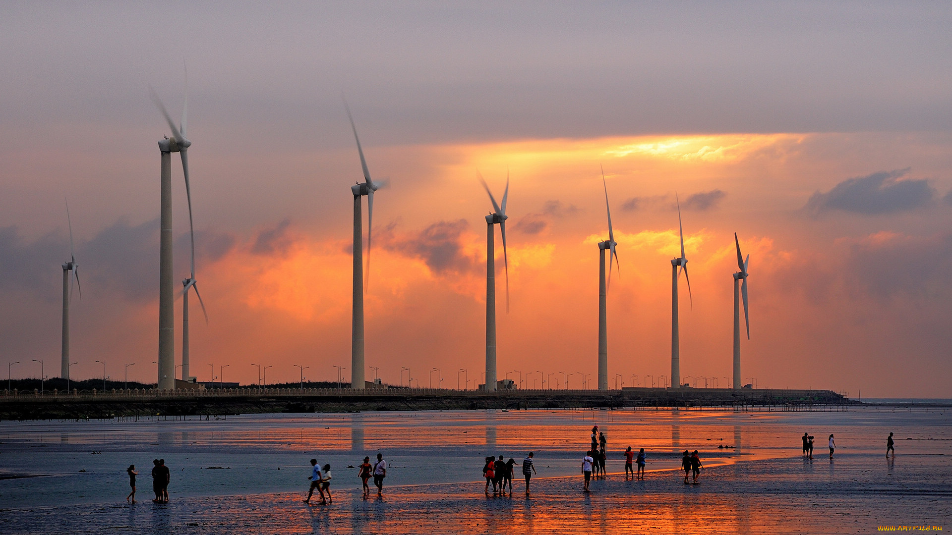 разное, мельницы, вечер, ветряки, закат