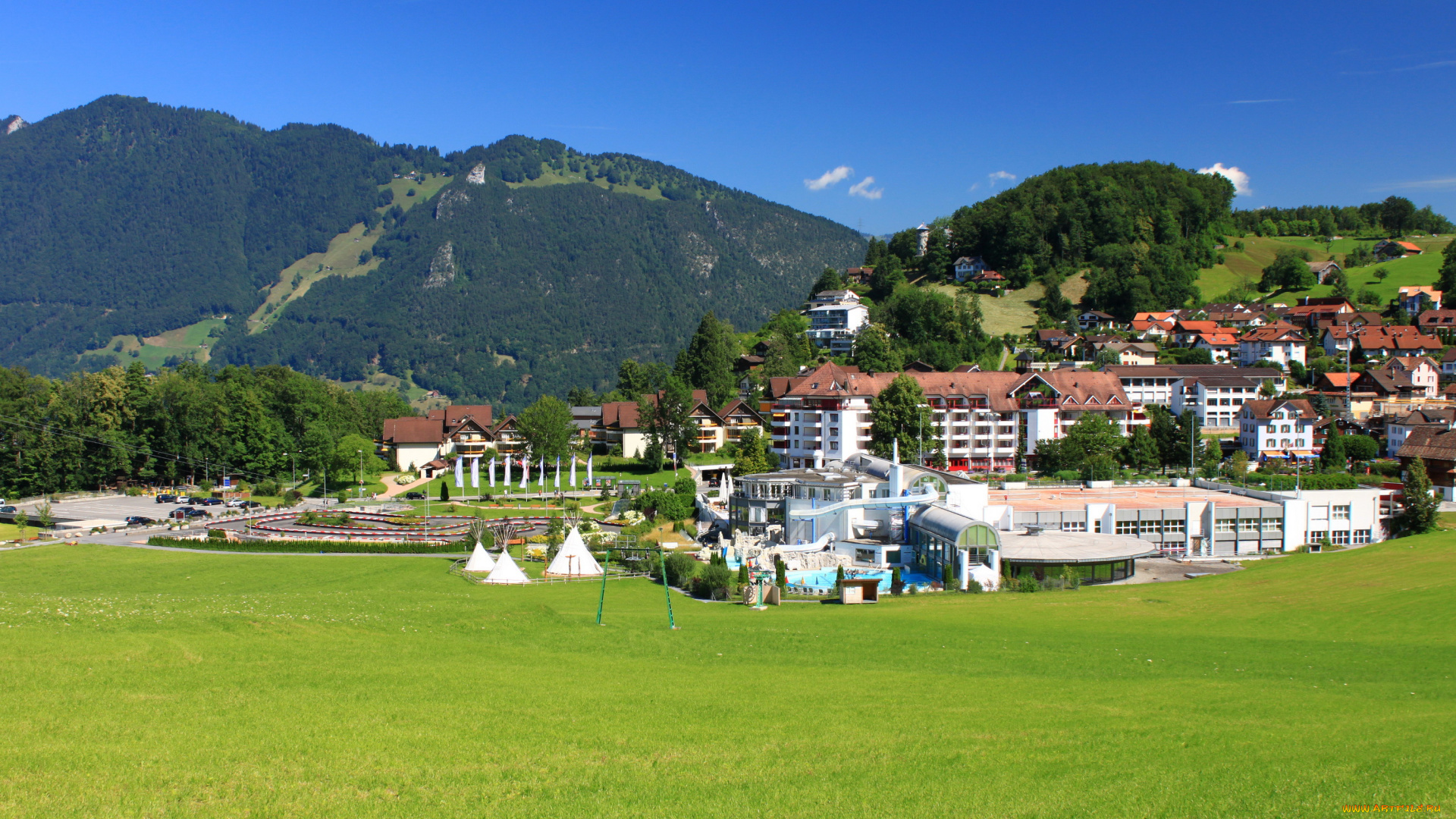 швейцария, моршах, города, пейзажи, горы, трава, дома