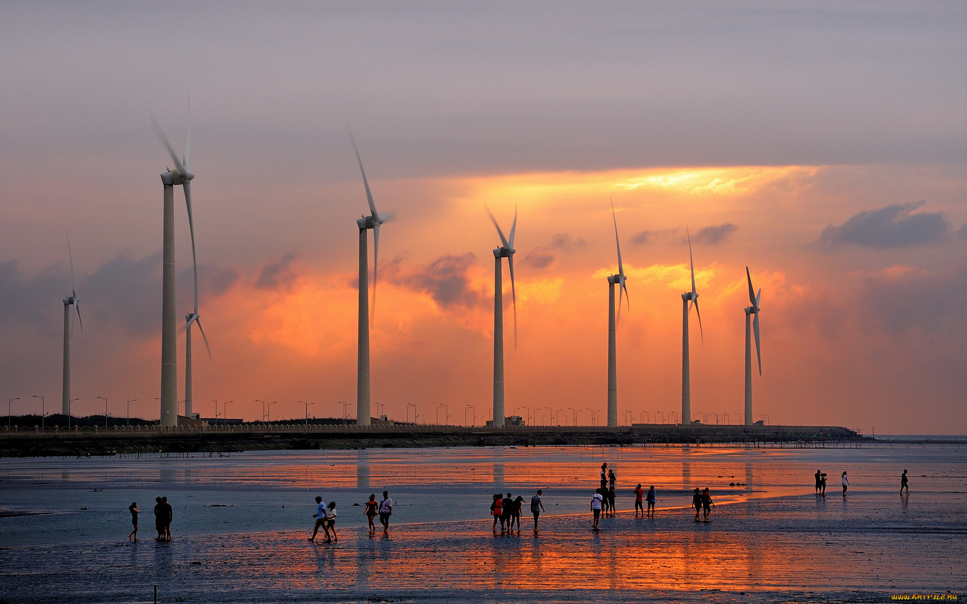 разное, мельницы, вечер, ветряки, закат