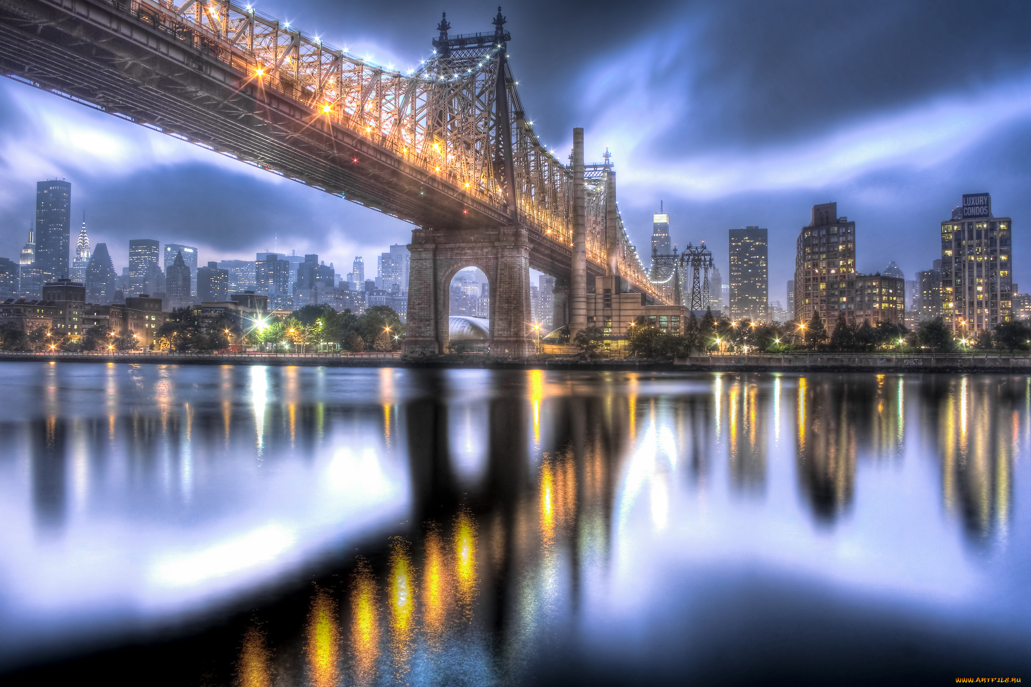 new, york, city, города, нью, йорк, сша, queensboro, bridge, east, river, manhattan, nyc, мост, куинсборо, манхэттен, ночной, город
