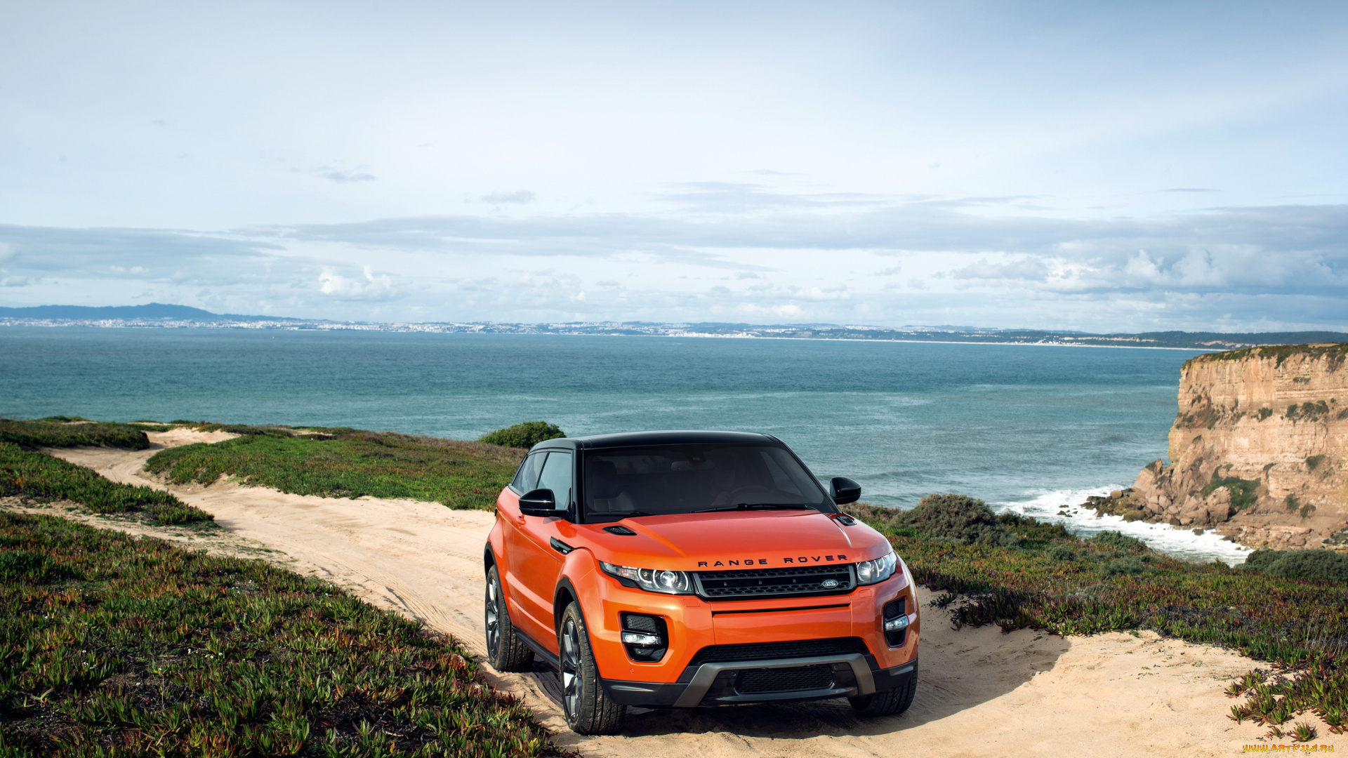 2014, land, rover, range, rover, evoque, автомобили, range, rover, land, rover, дорога, оранжевый, evoque, range