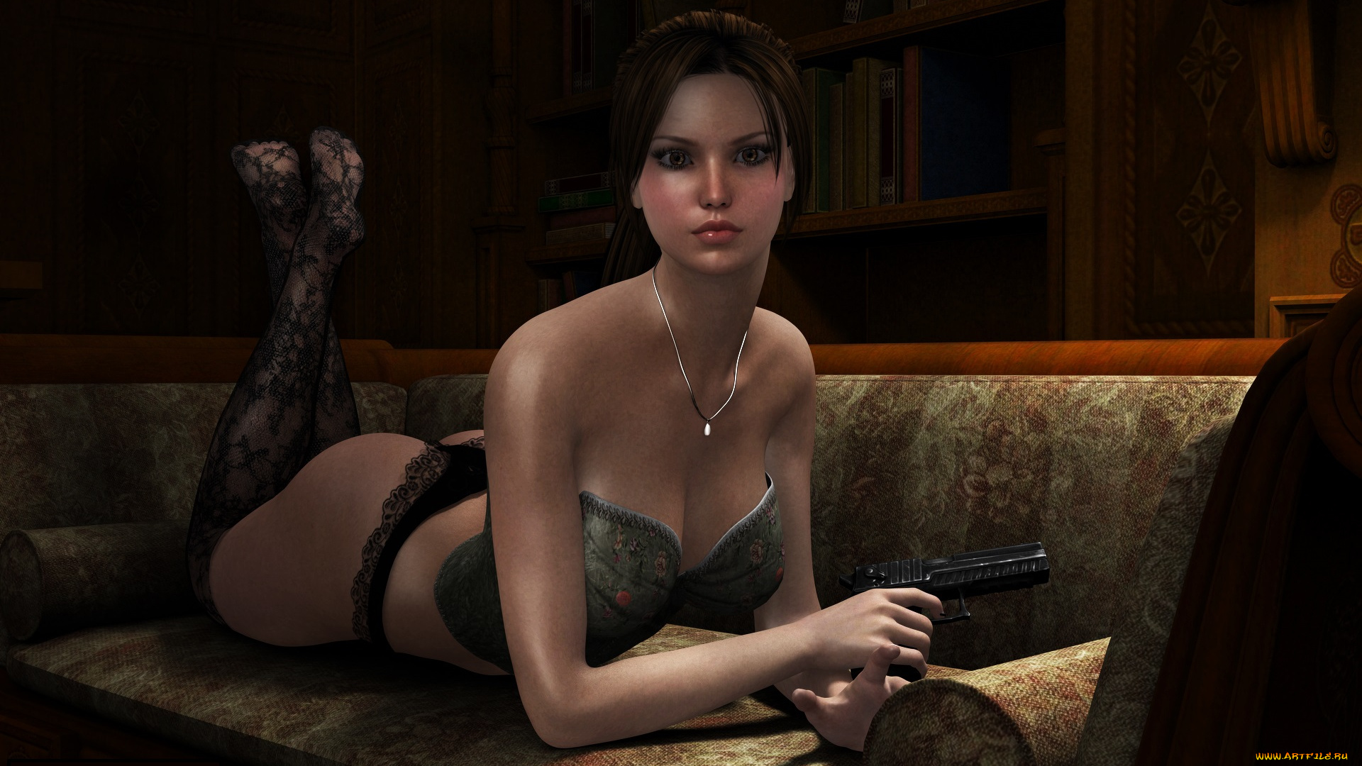 3д, графика, fantasy, , фантазия, девушка, взгляд, оружие