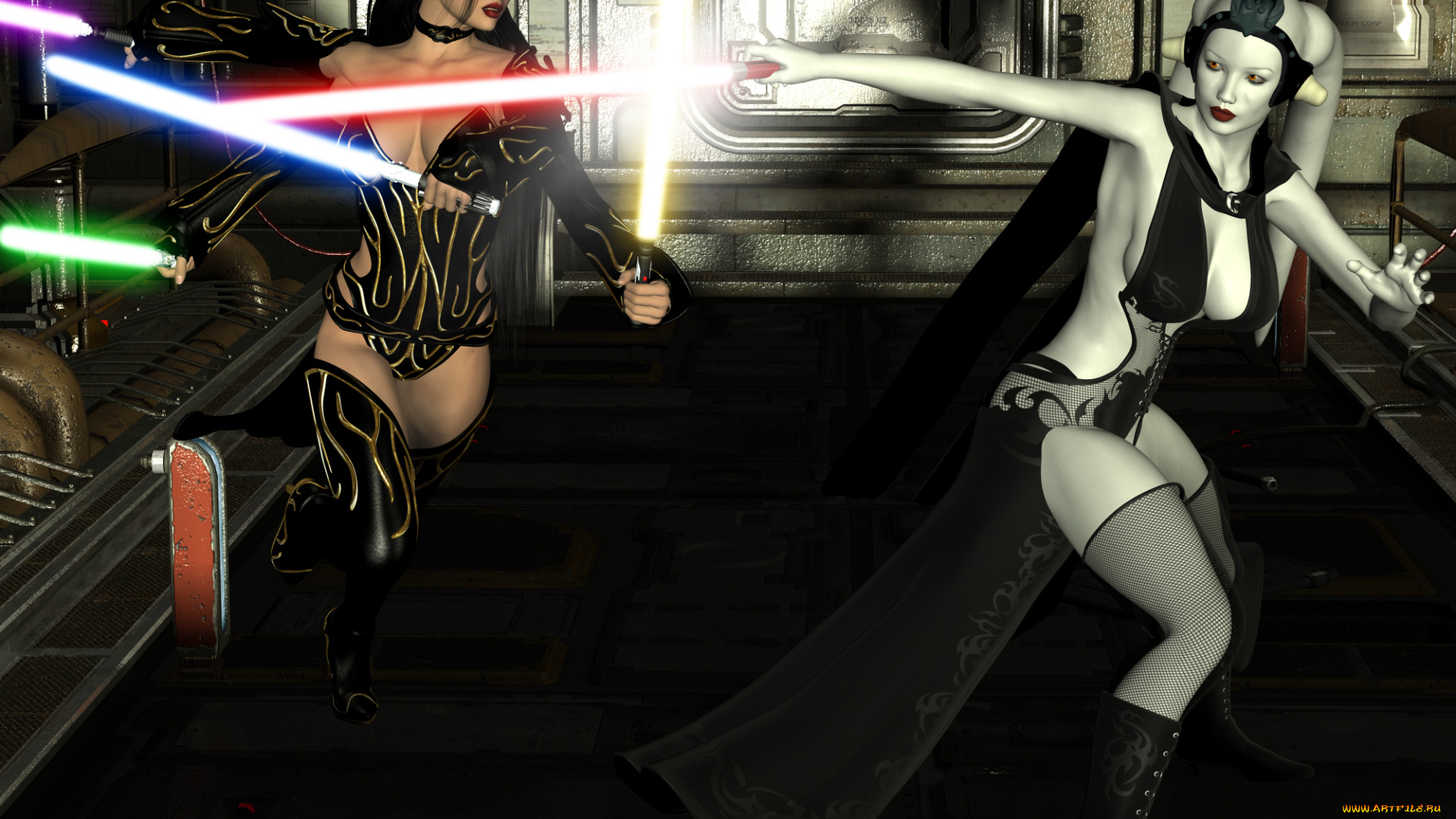 3д, графика, fantasy, , фантазия, драка, существо, девушка