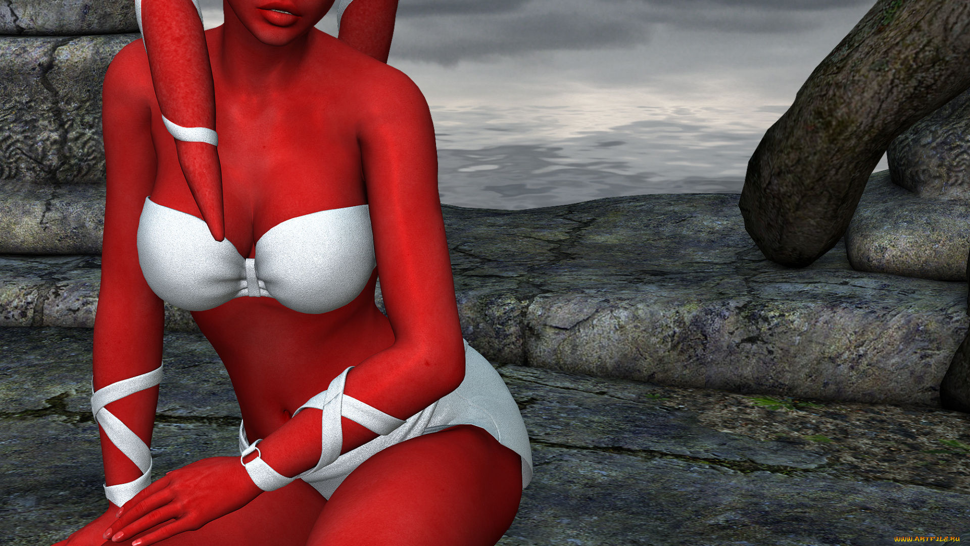 3д, графика, fantasy, , фантазия, сидит, взгляд