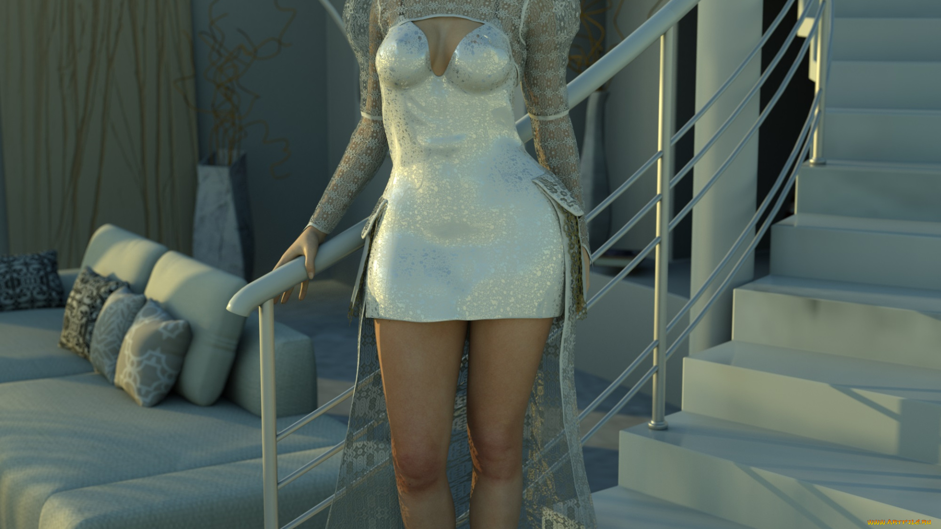 3д, графика, people, , люди, лесница, девушка