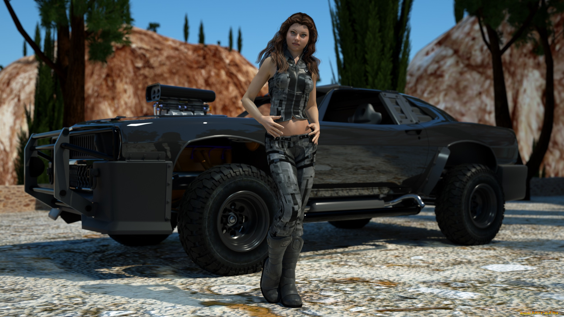 3д, графика, people, , люди, взгляд, девушка, автомобиль