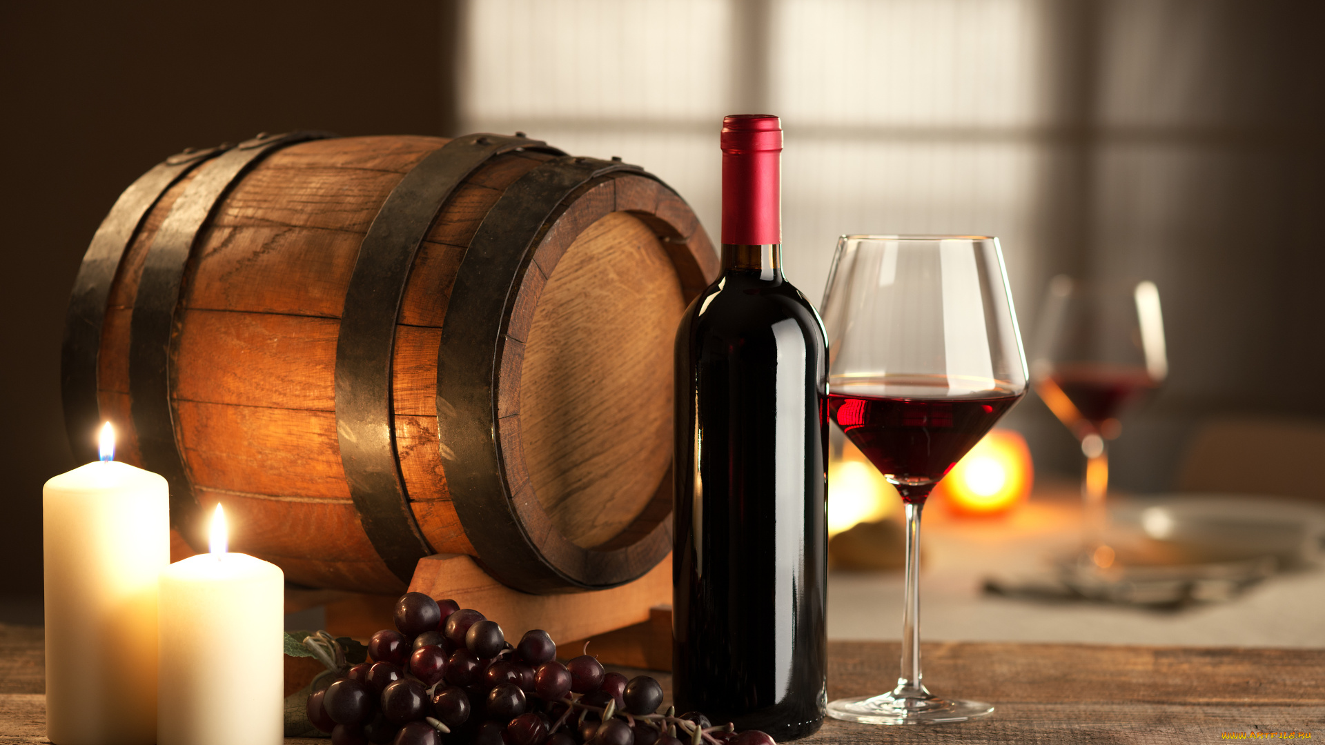 еда, напитки, , вино, бутылка, виноград, свечи, вино, бокал, красное, бочонок