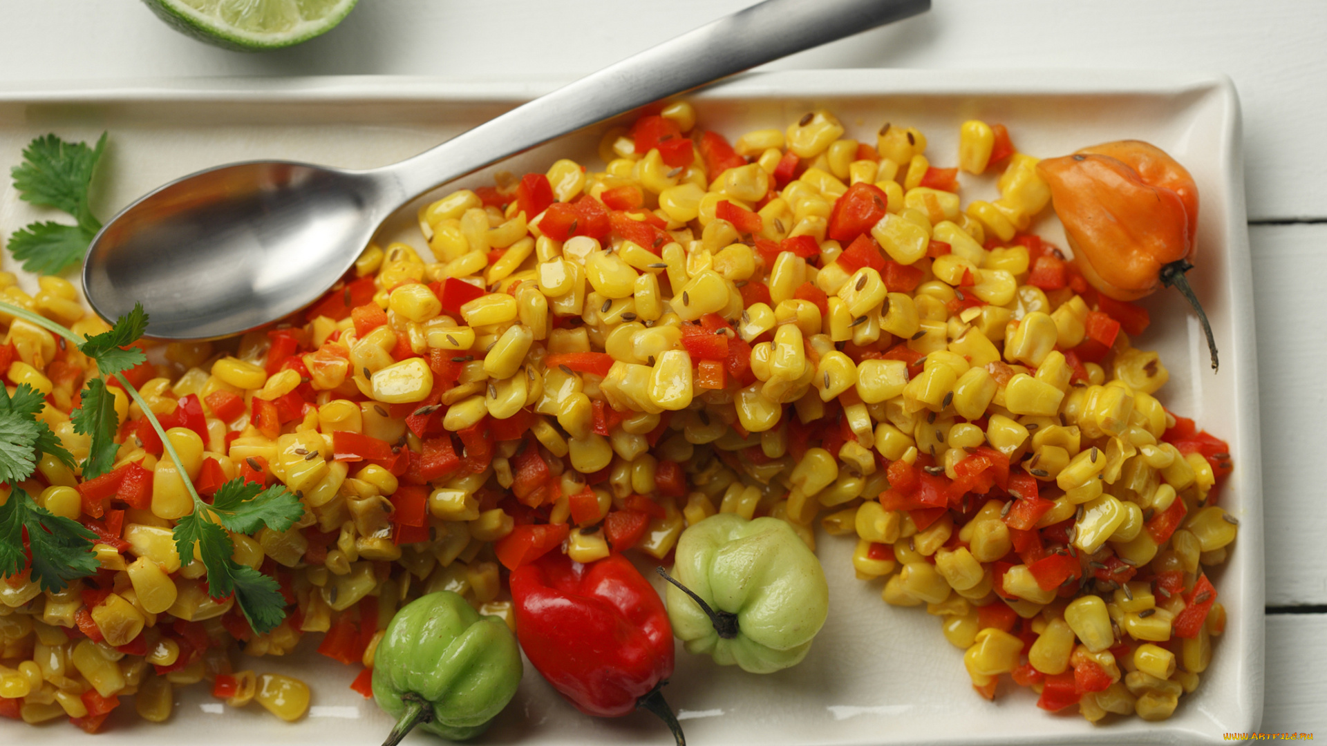 еда, салаты, , закуски, перец, лайм, ложка, тарелка, фон, салат, закуска