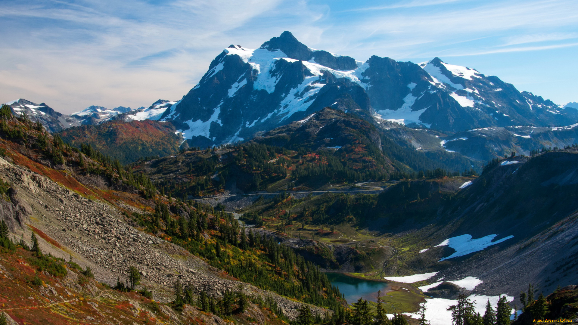 mount, baker-snoqualmie, national, forest, природа, горы, сша, калифорния, ели, пейзаж