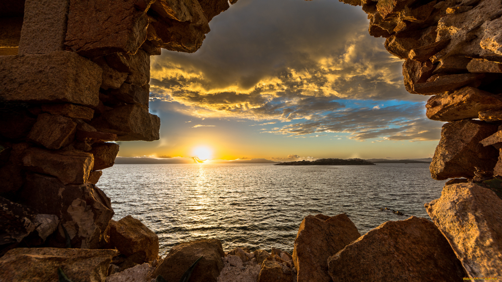 природа, восходы, закаты, океан, скалы, грот, солнце, сияние