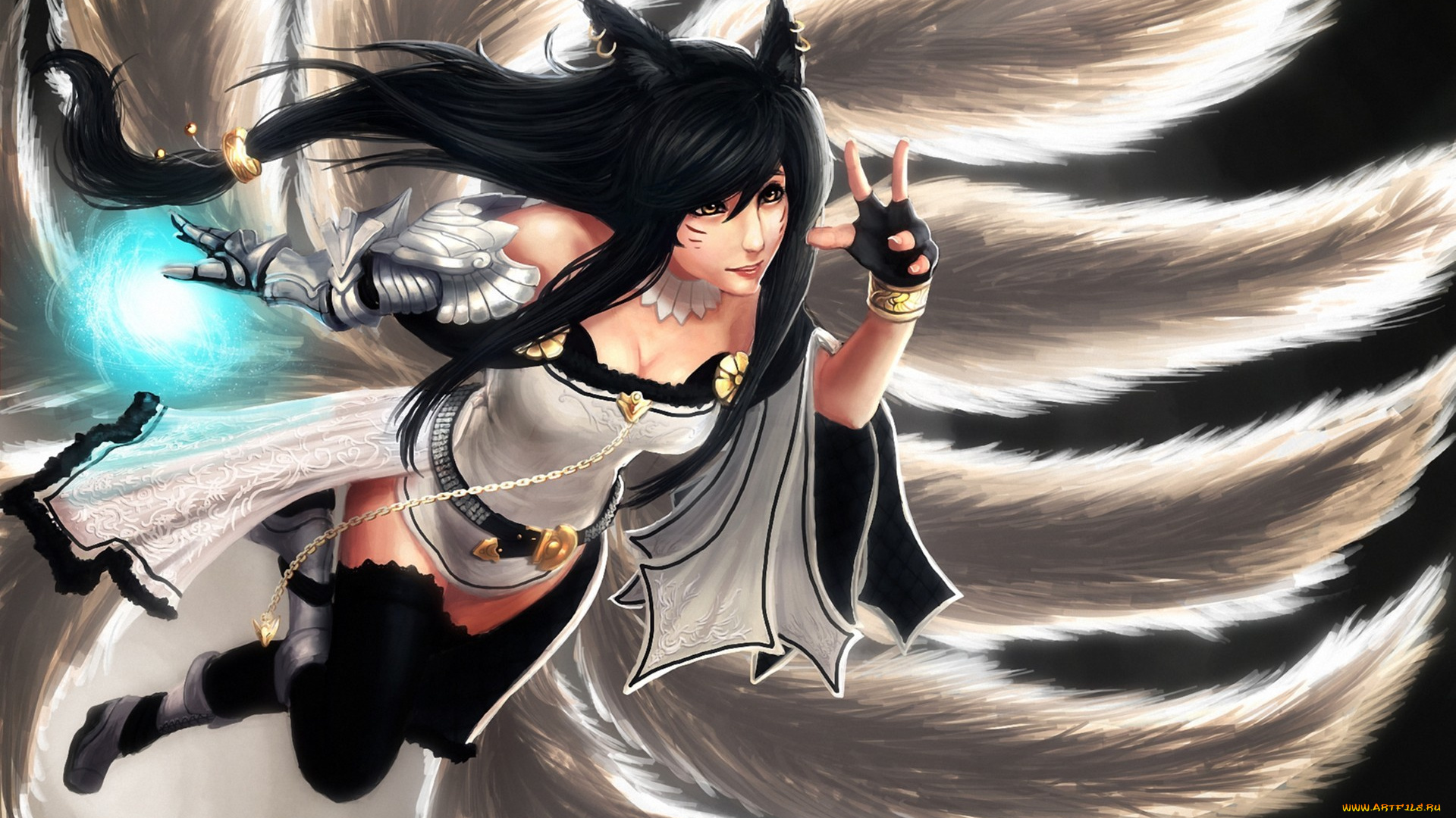 видео, игры, league, of, legends, магия, хвосты, девушка, league, of, legends, ahri, artnothearts, арт