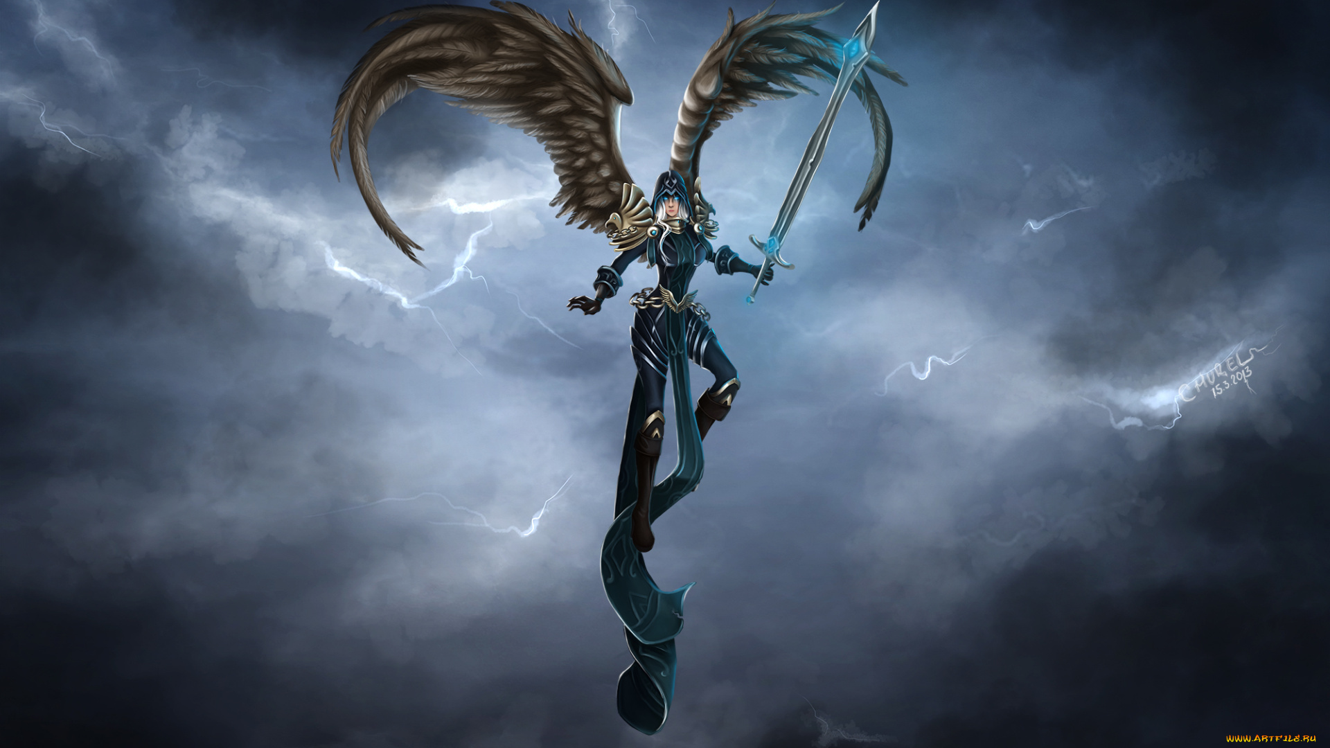 видео, игры, league, of, legends, полет, крылья, девушка, ангел, игра