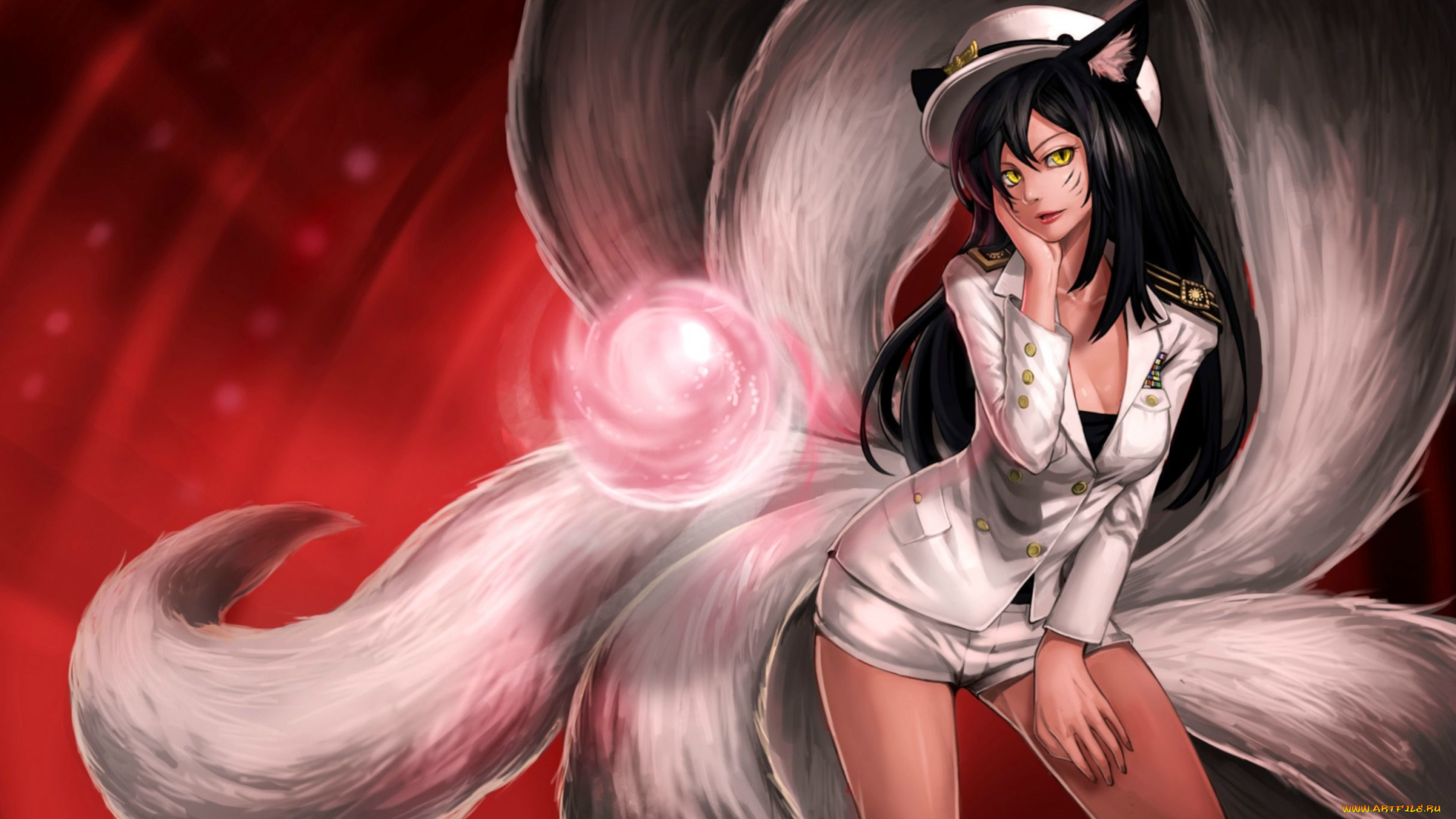 видео, игры, league, of, legends, сфера, хвосты, league, of, legends, девушка, магия, шар, ahri, арт