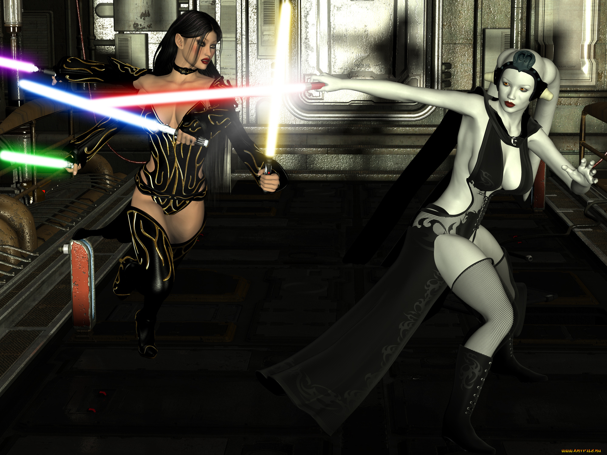 3д, графика, fantasy, , фантазия, драка, существо, девушка