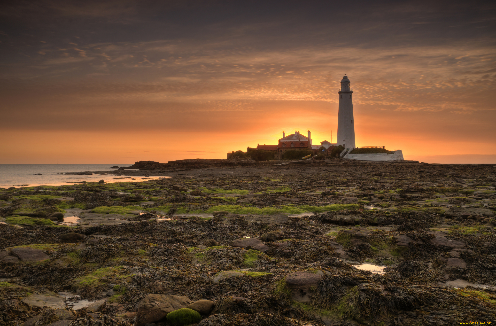 природа, маяки, заря, горизонт, океан, маяк