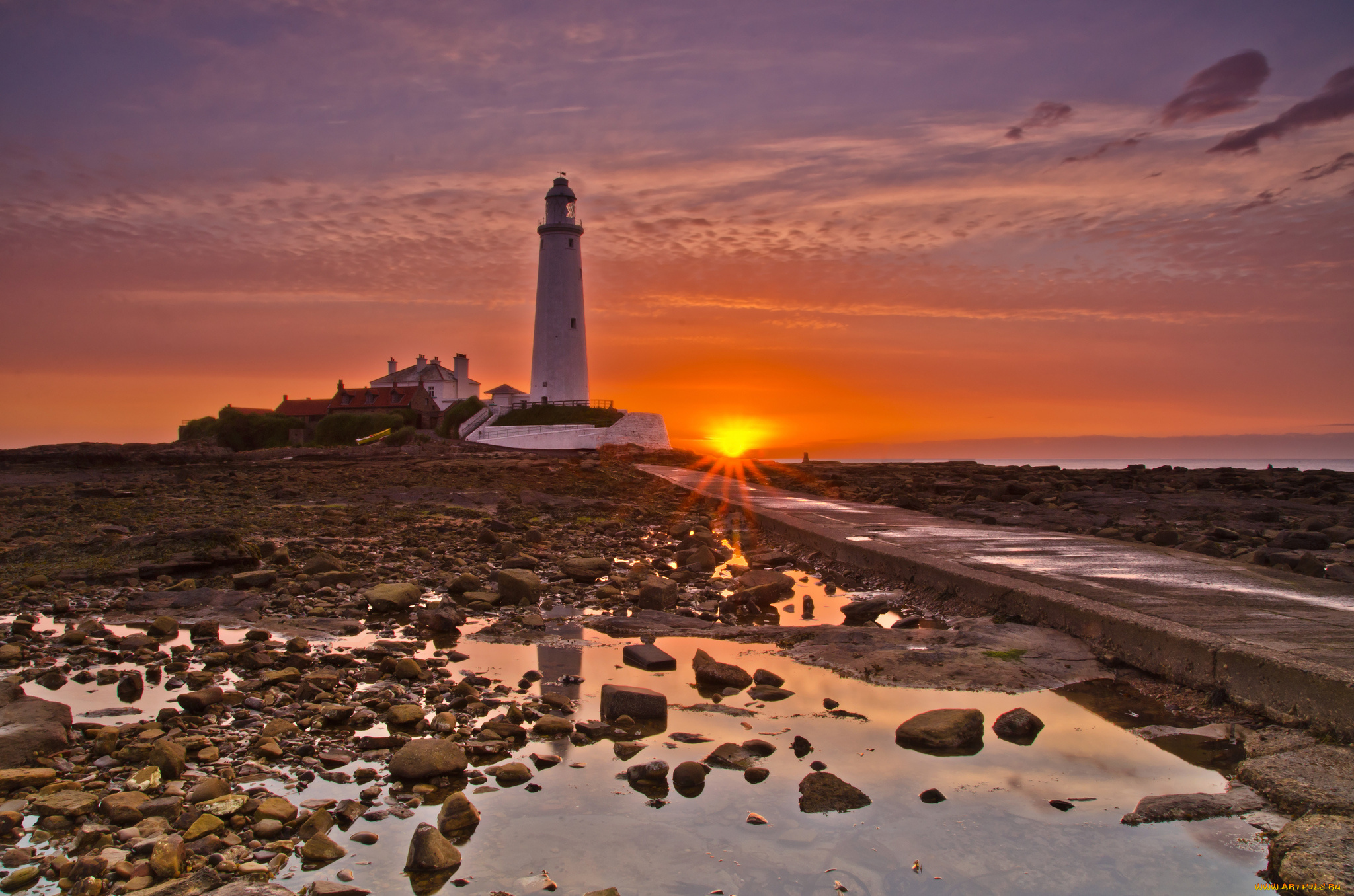 природа, маяки, горизонт, океан, маяк, заря