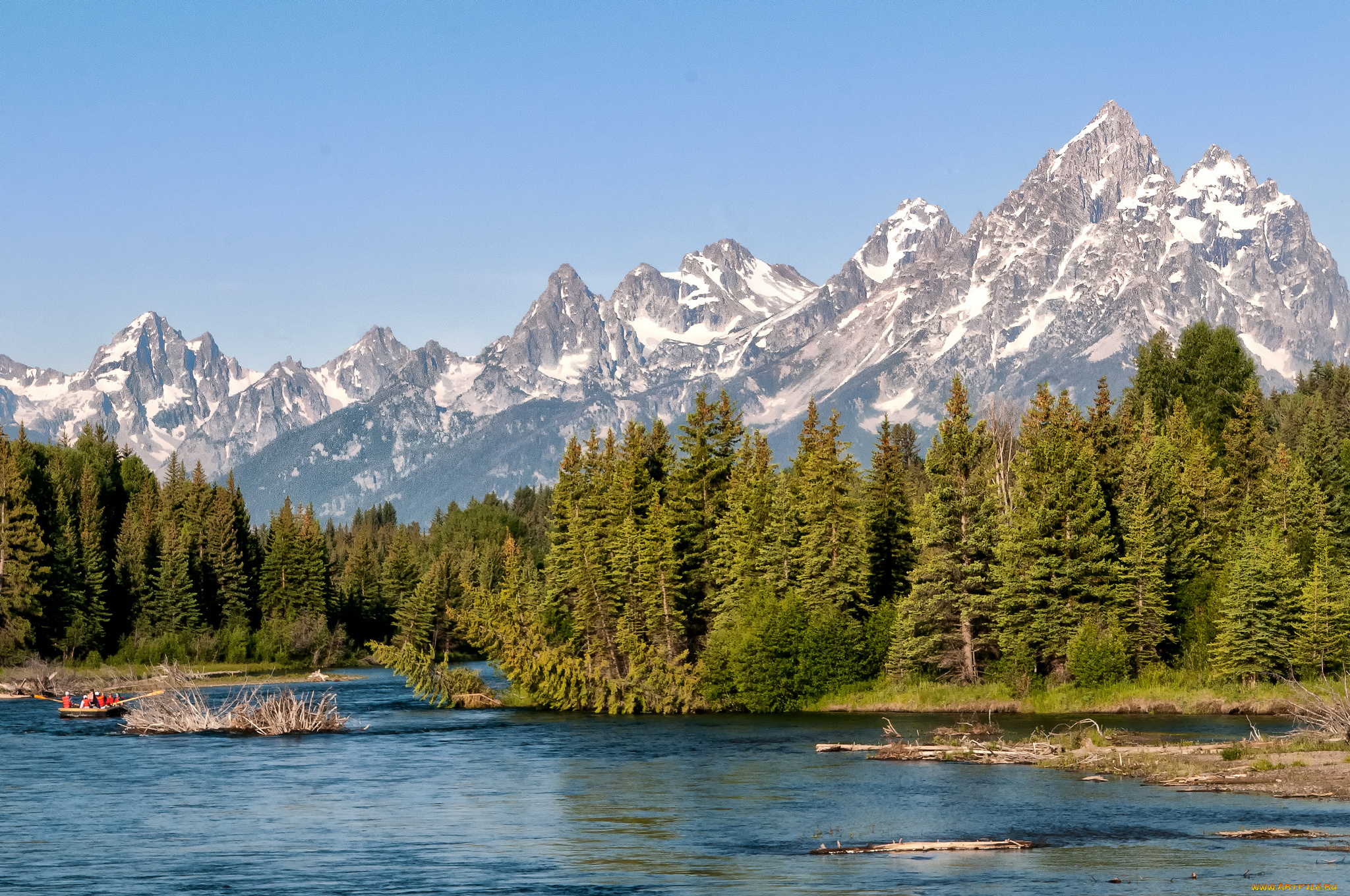 природа, реки, озера, река, пики, горы, лес