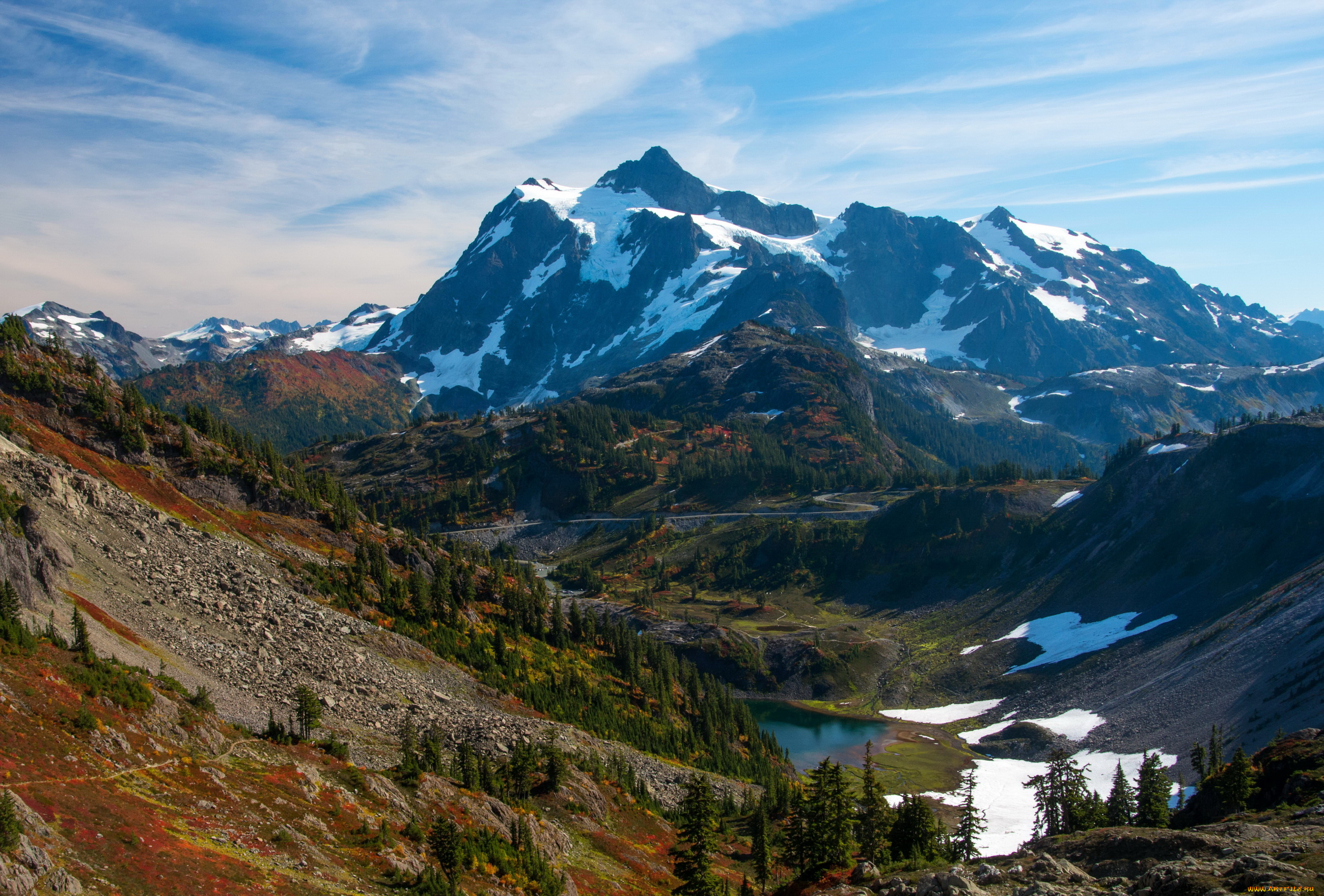 mount, baker-snoqualmie, national, forest, природа, горы, сша, калифорния, ели, пейзаж