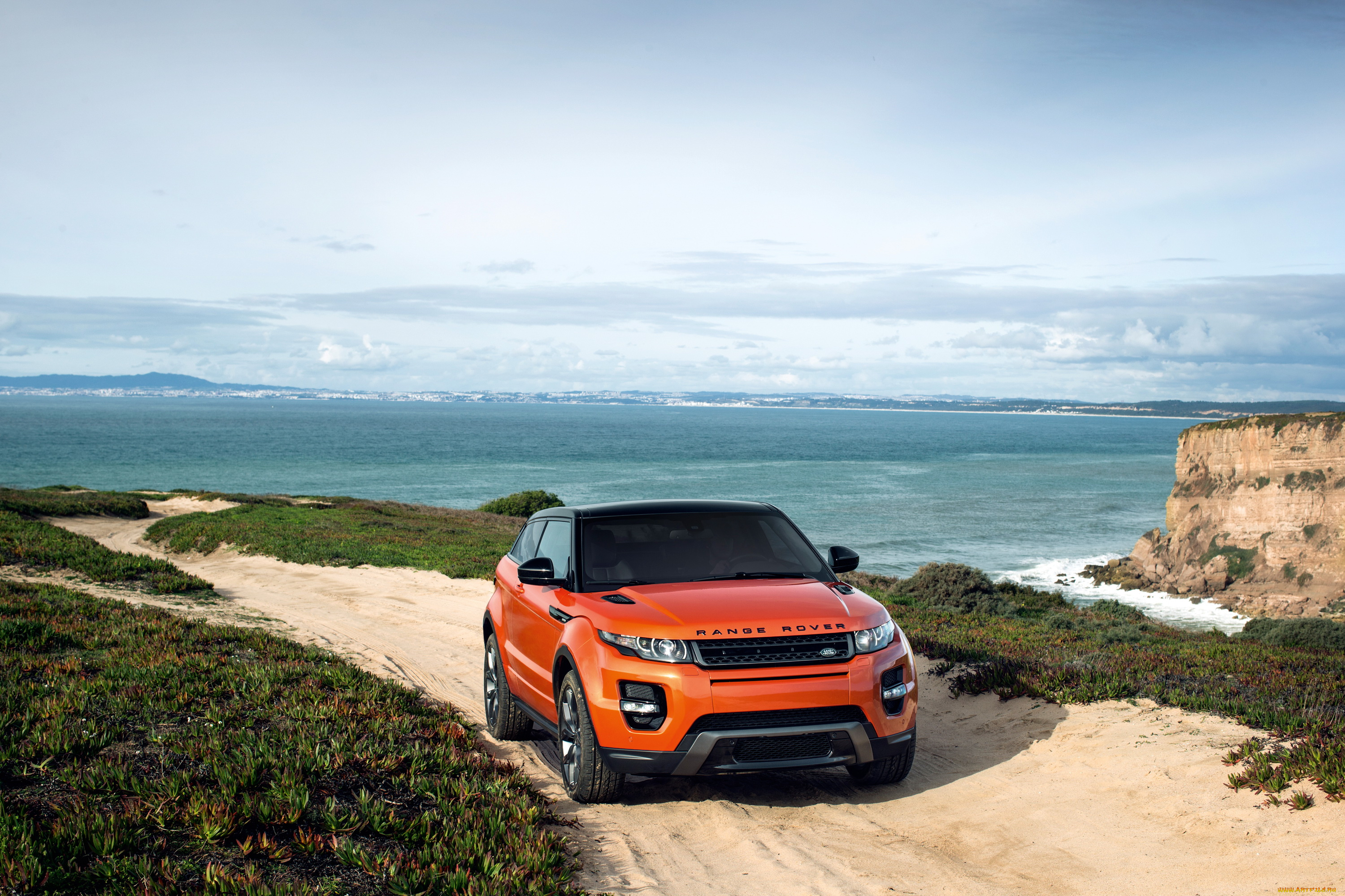 2014, land, rover, range, rover, evoque, автомобили, range, rover, land, rover, дорога, оранжевый, evoque, range