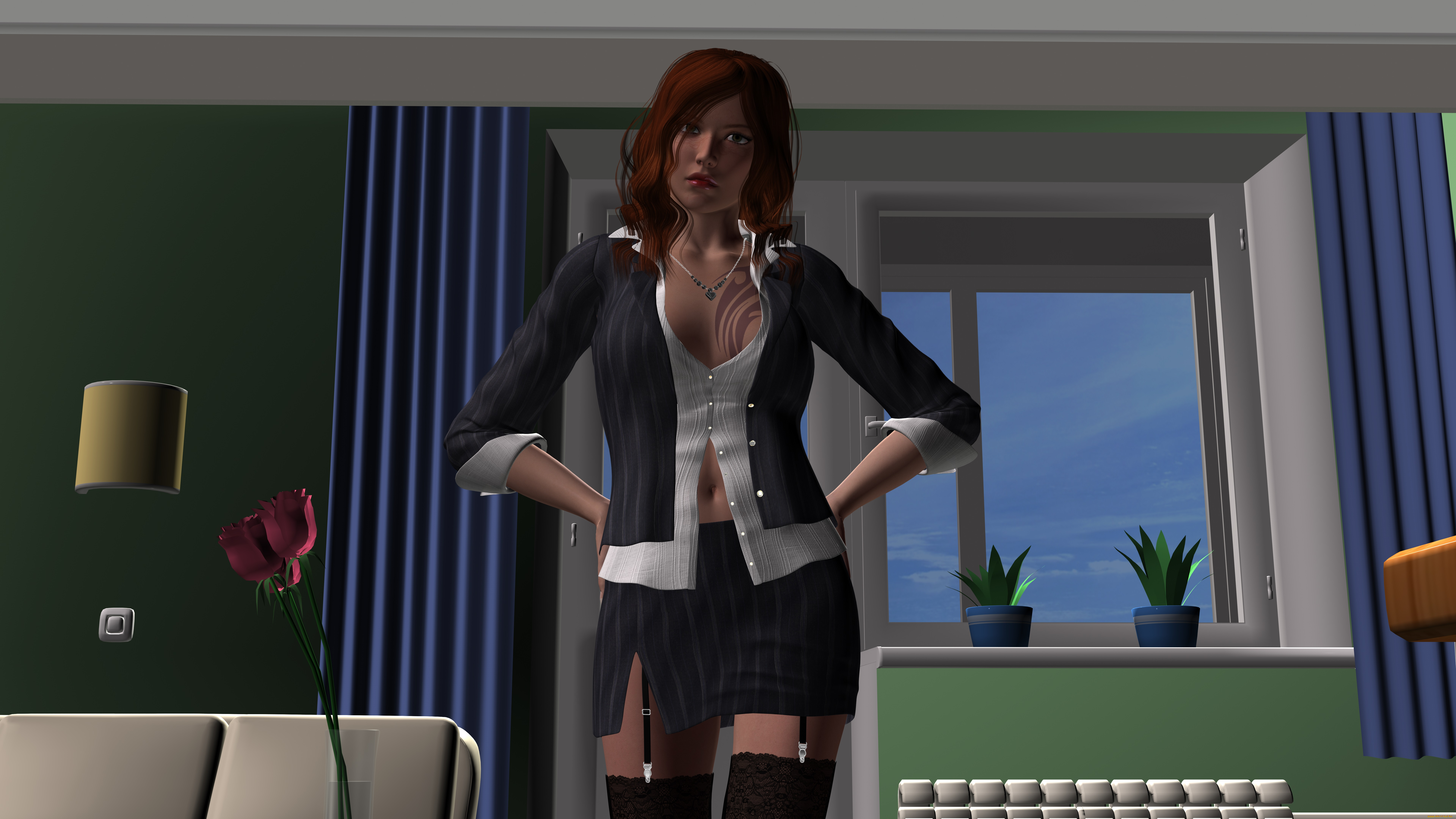 3д, графика, elves, , эльфы, эльфийка, взгляд, цветы