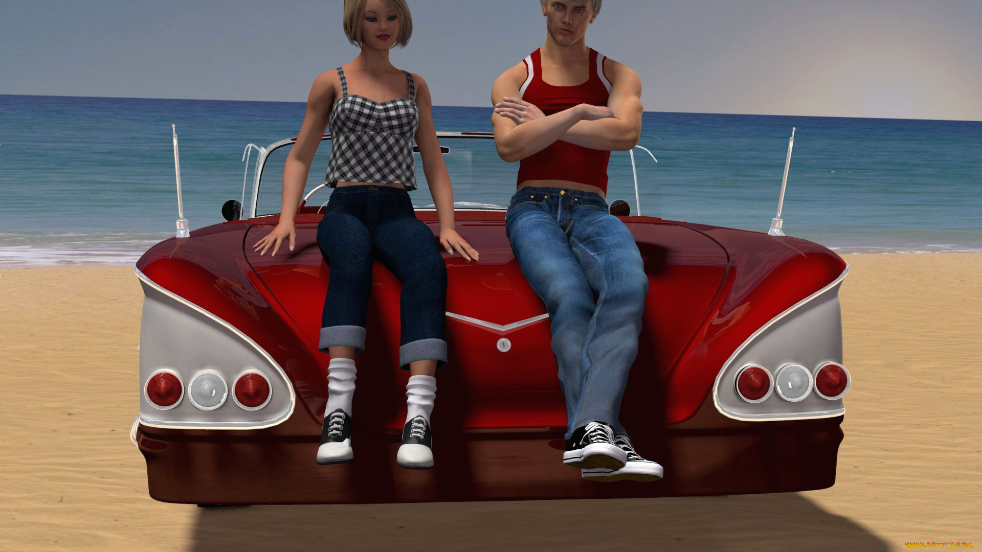 3д, графика, люди, , people, девушка, взгляд, фон, парень, автомобиль