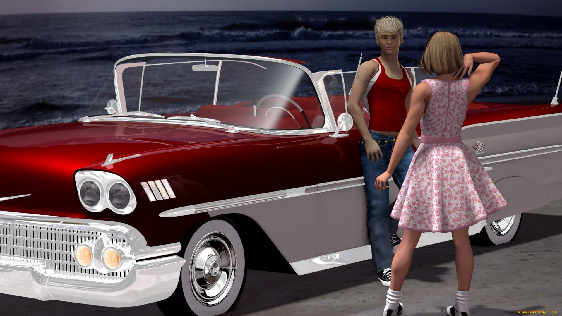 3д, графика, люди, , people, девушка, взгляд, фон, парень, автомобиль