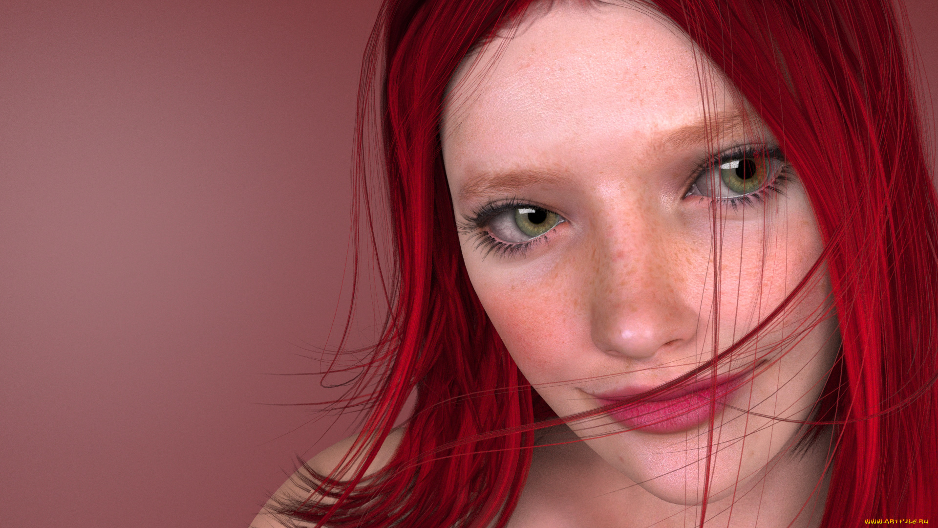 3д, графика, портрет, , portraits, девушка, взгляд, фон, рожки