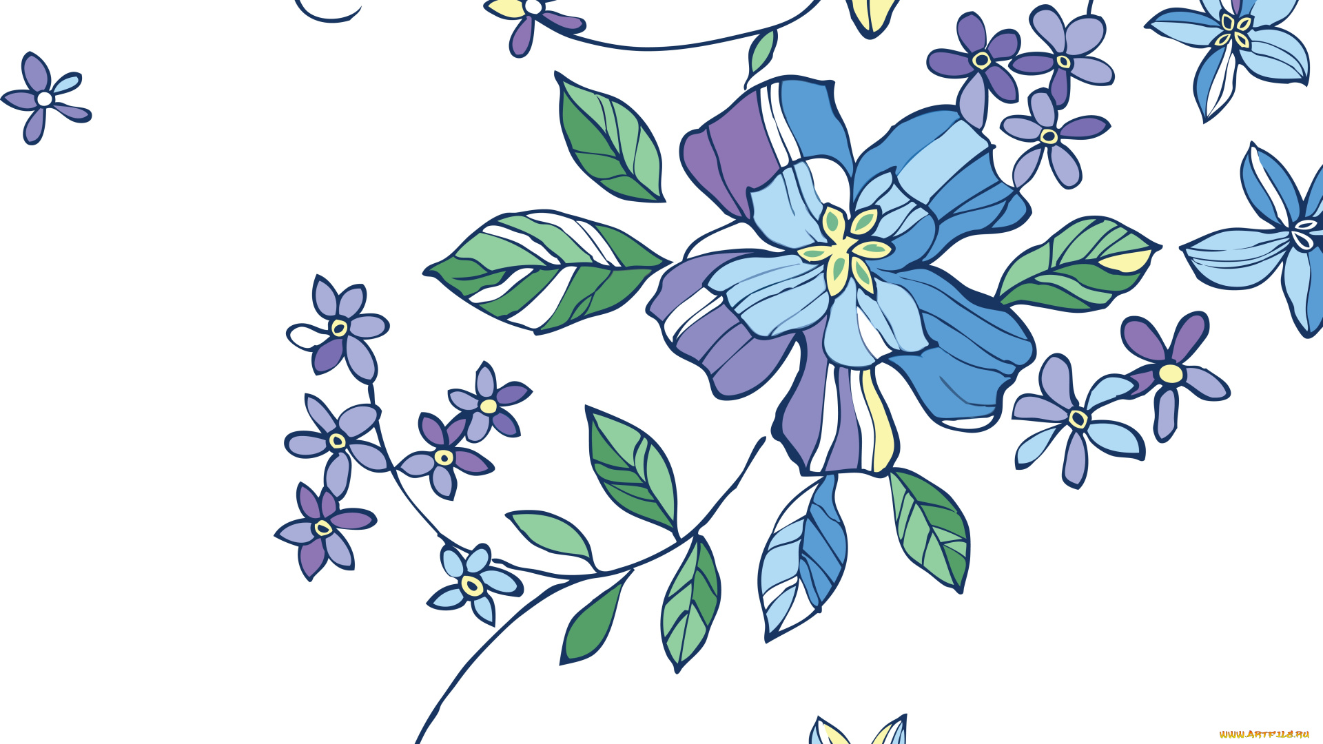 векторная, графика, цветы, фон, листочки