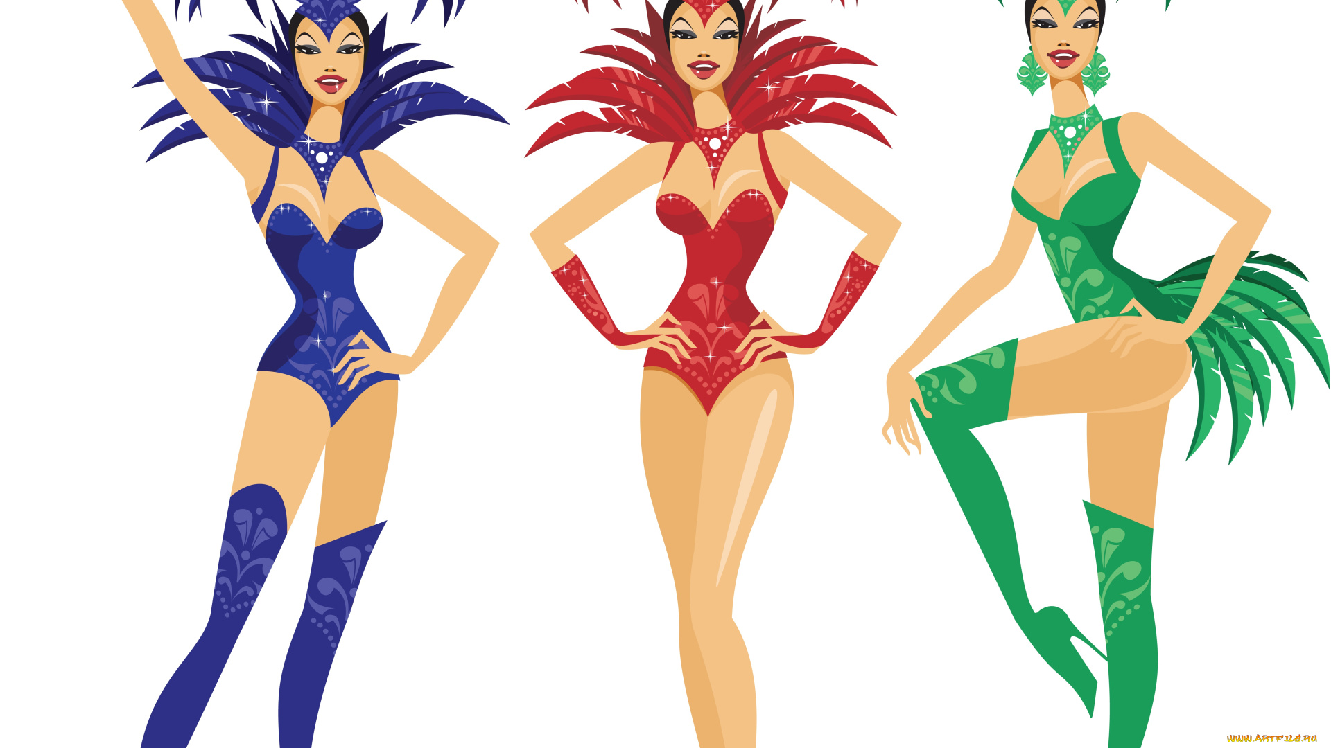 векторная, графика, девушки, карнавал, танец