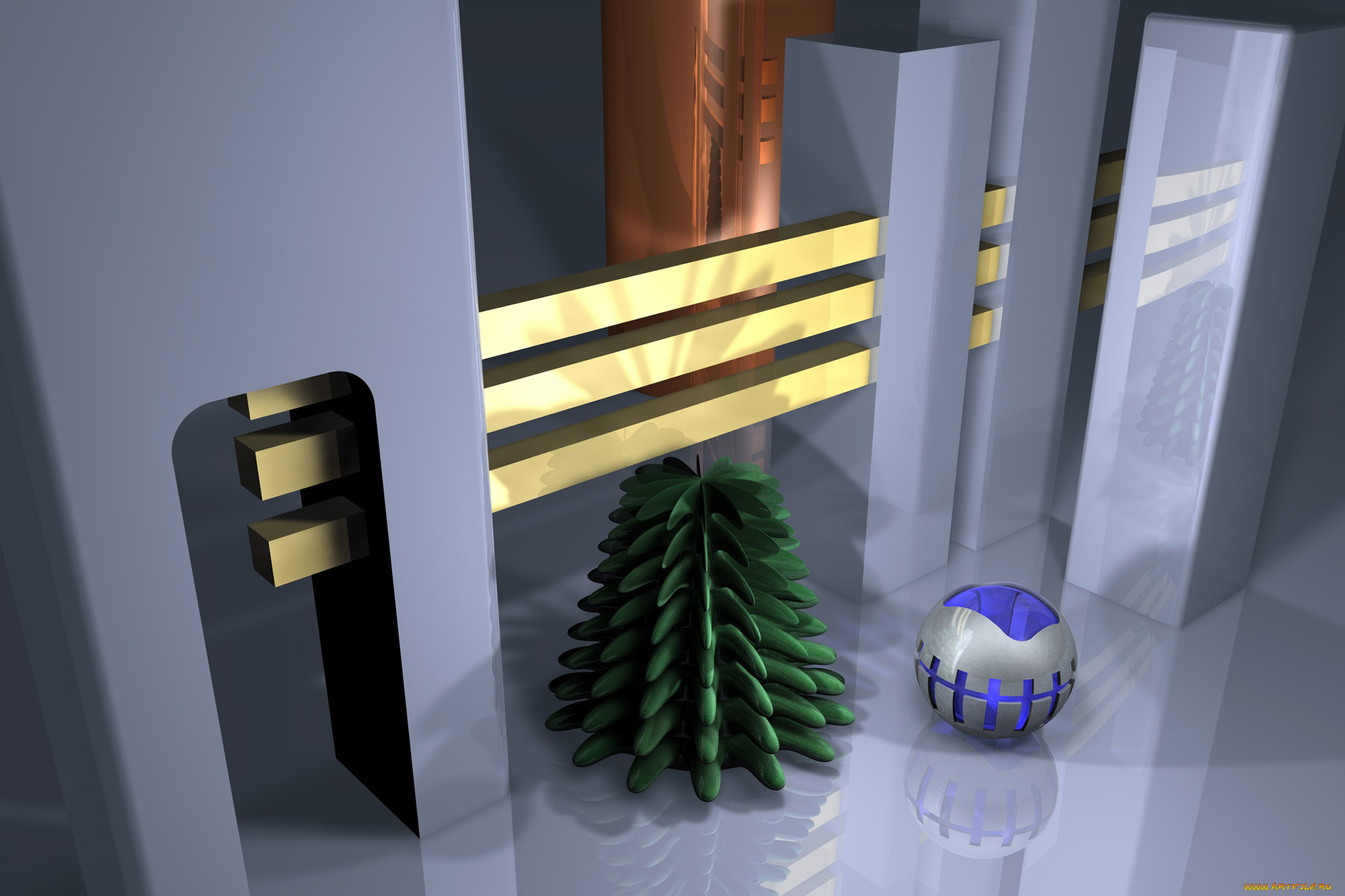 3д, графика, другое, , other, рейки, ёлка, арки, шар