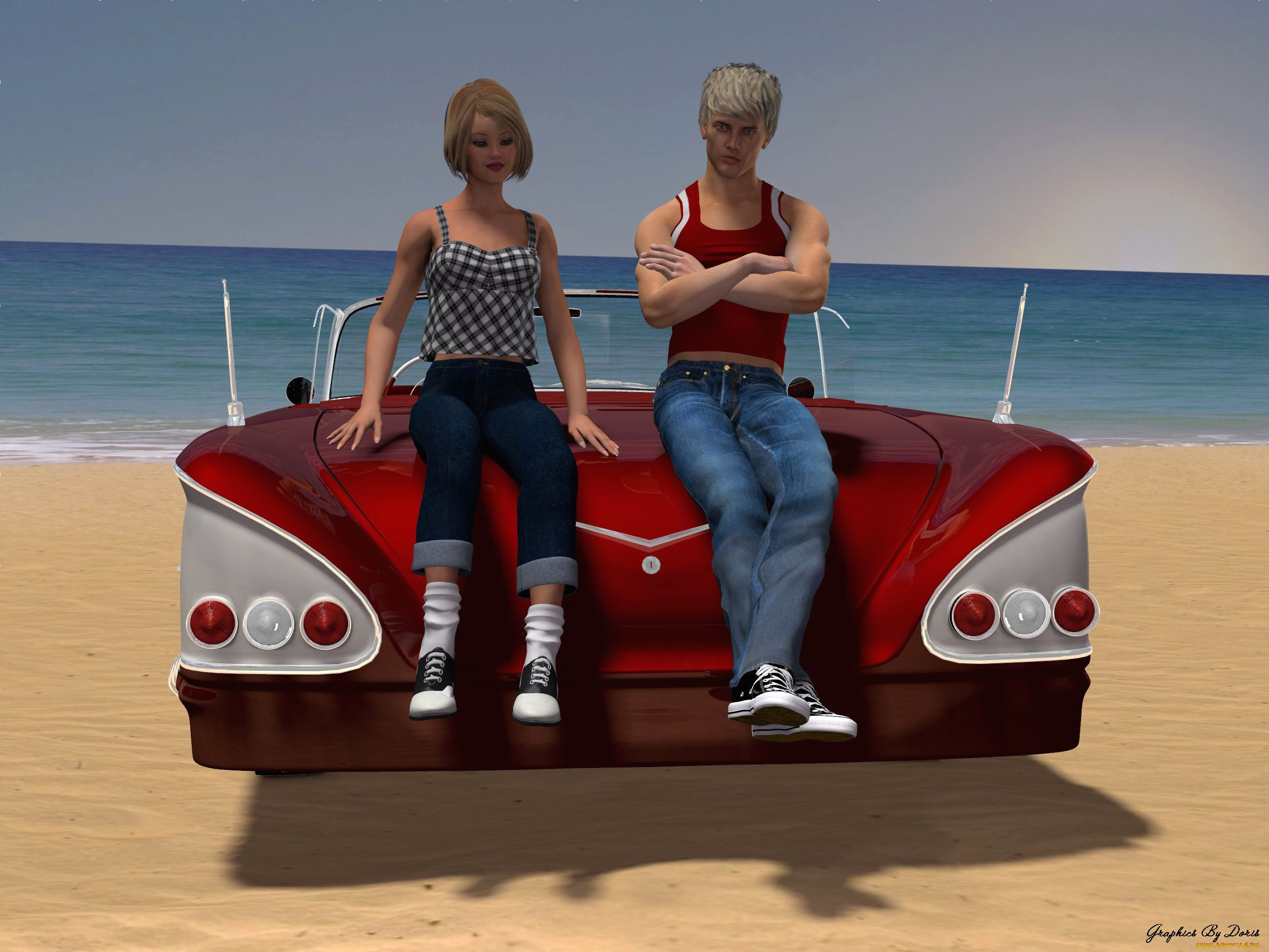 3д, графика, люди, , people, девушка, взгляд, фон, парень, автомобиль